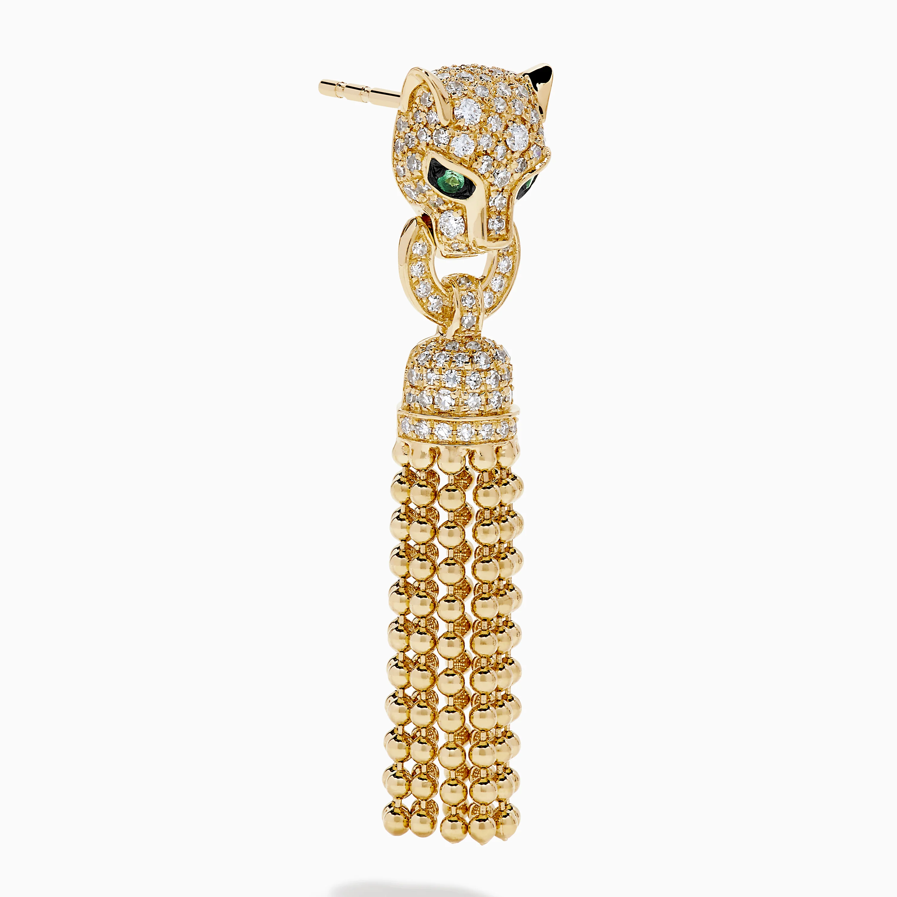 Web Exclusive 14K Yellow Gold Diamond and Emerald Tassel Panther Earrings - Image 3