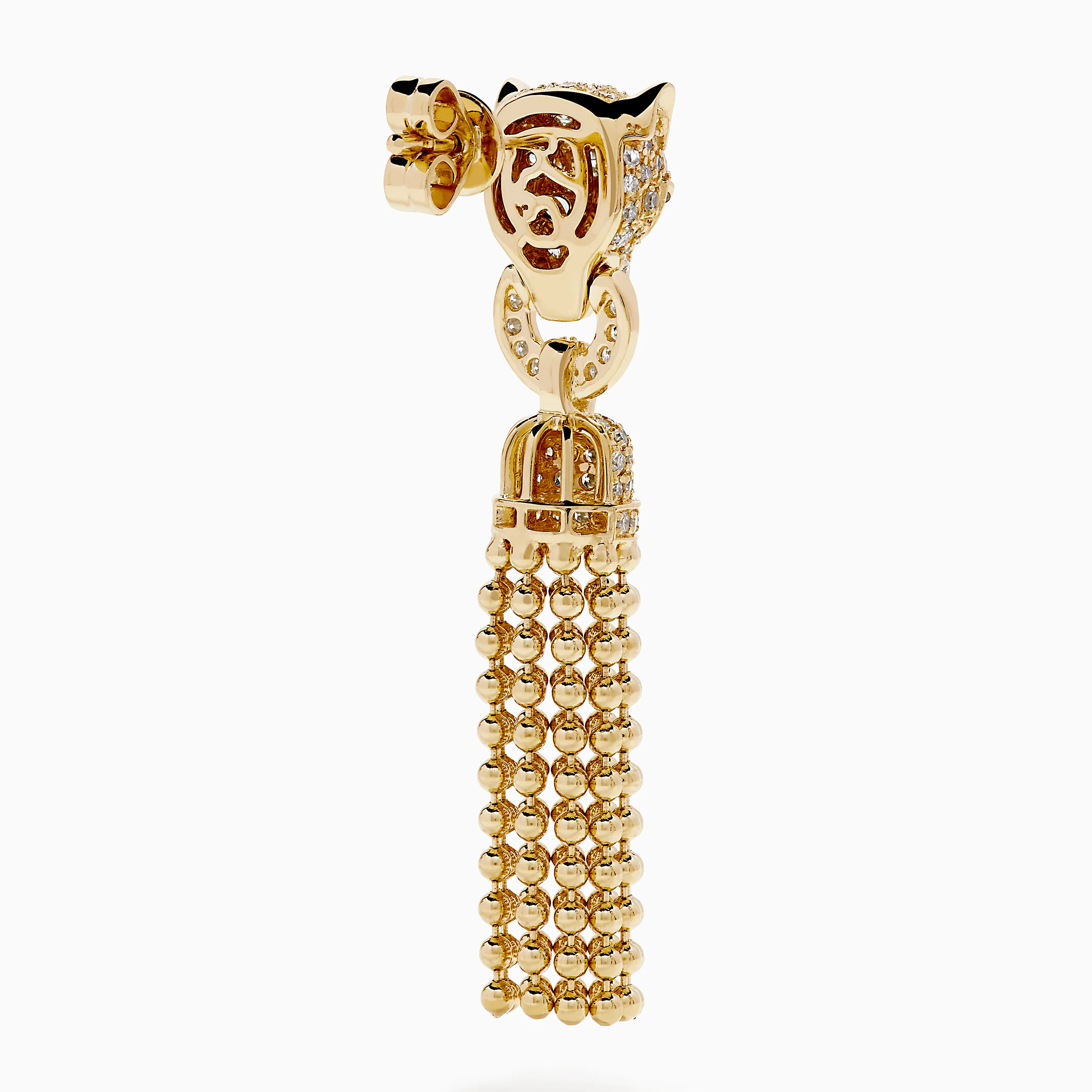 Web Exclusive 14K Yellow Gold Diamond and Emerald Tassel Panther Earrings - Image 4