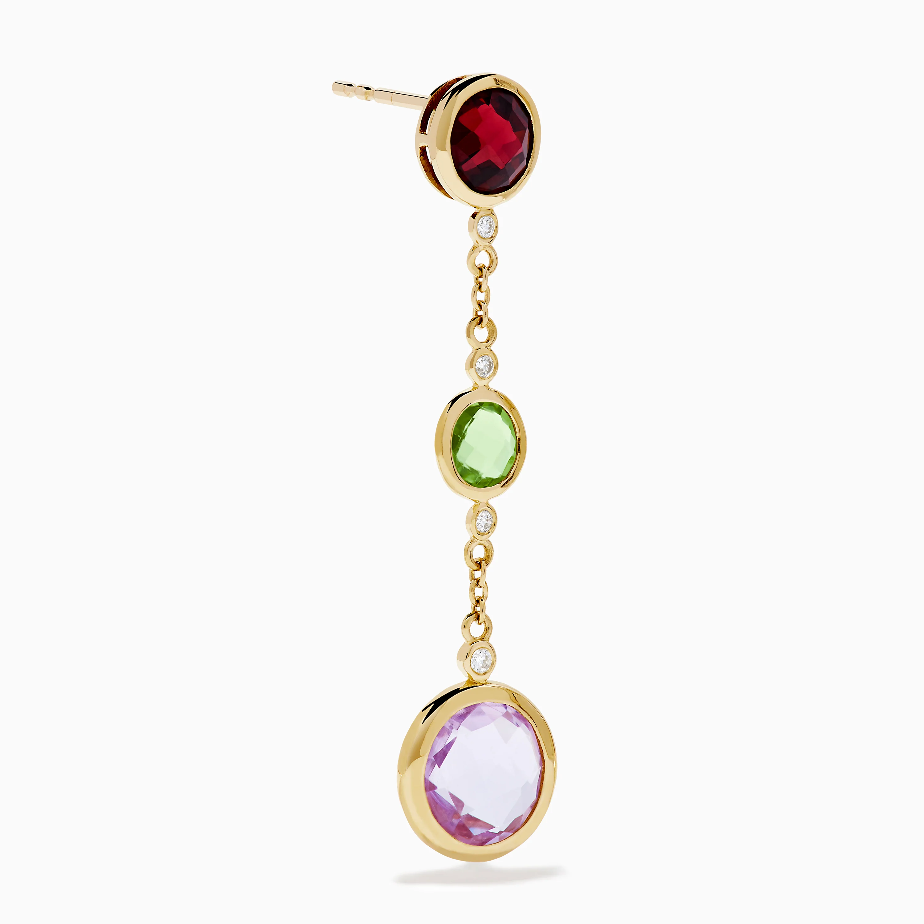 14K Yellow Gold Diamond and Muti Color Gemstone Linear Drop Earrings - Image 3