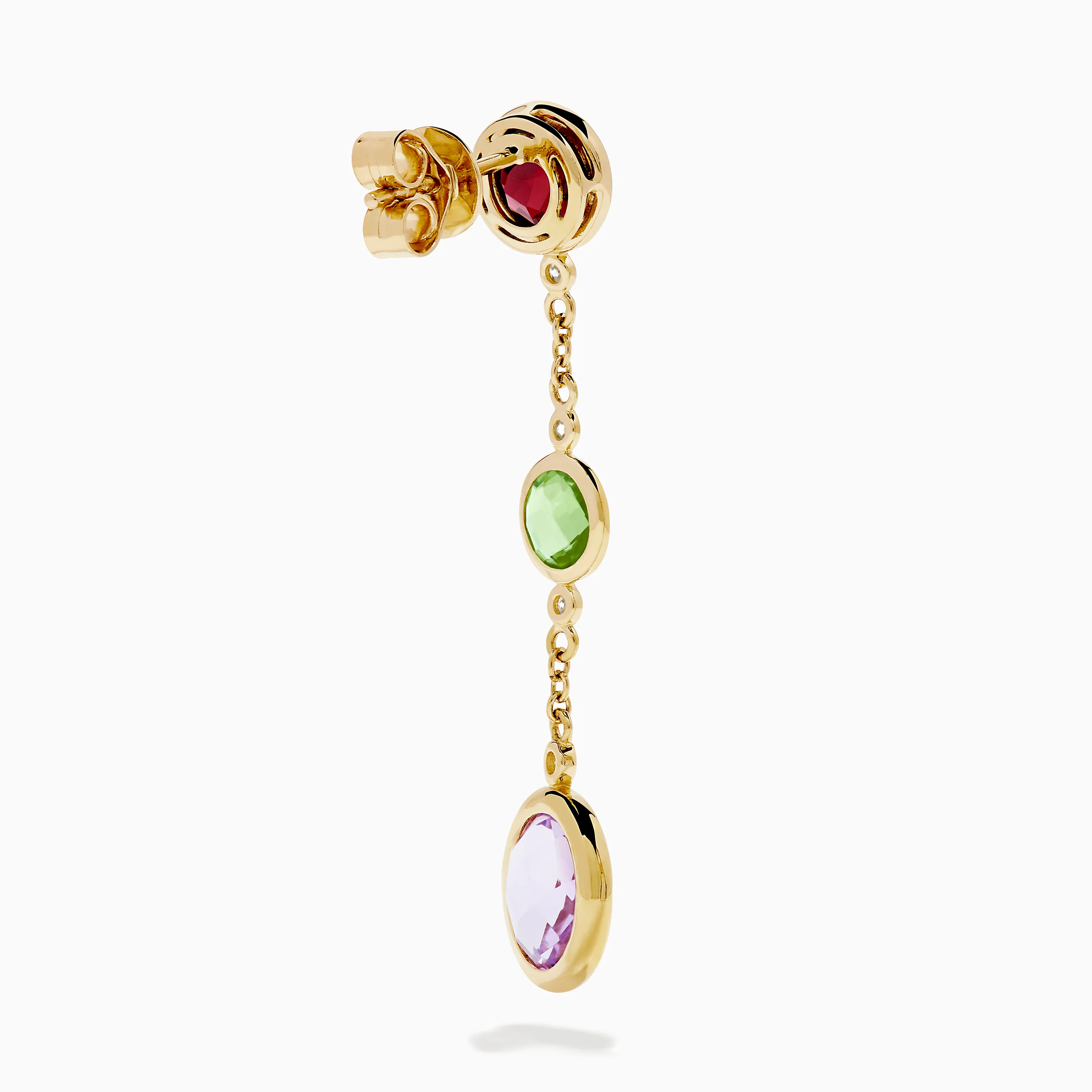 14K Yellow Gold Diamond and Muti Color Gemstone Linear Drop Earrings - Image 4