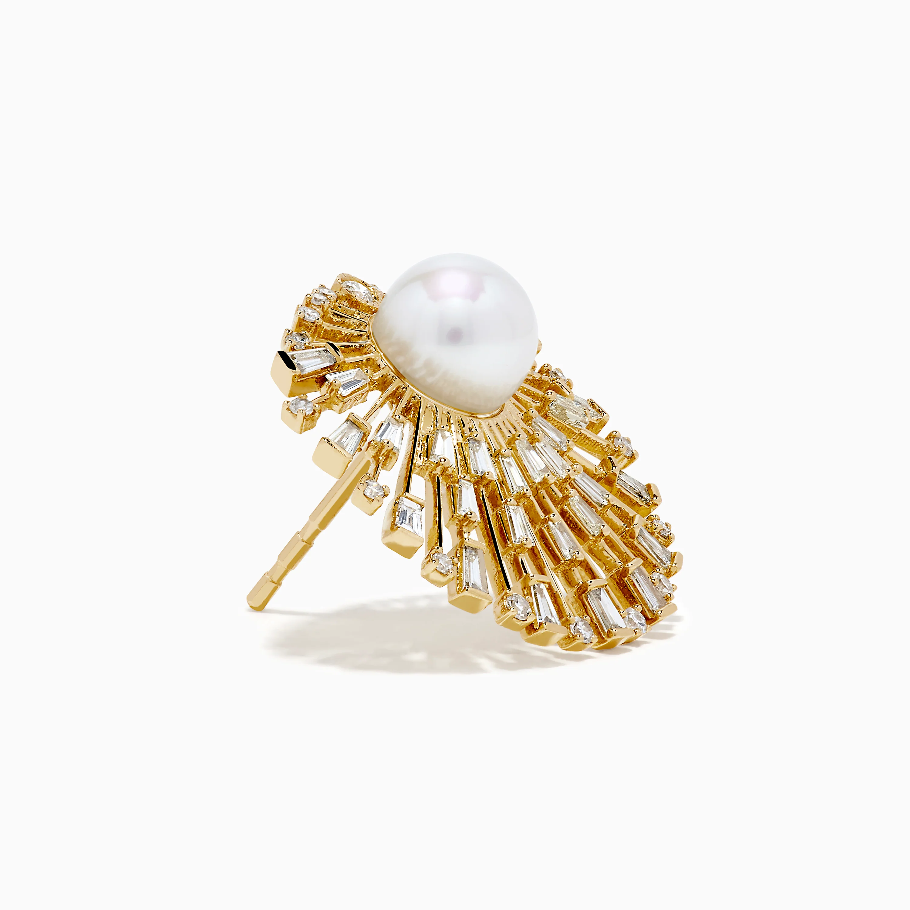 14K Yellow Gold Diamond and Pearl Sunburst Stud Earrings - Image 3