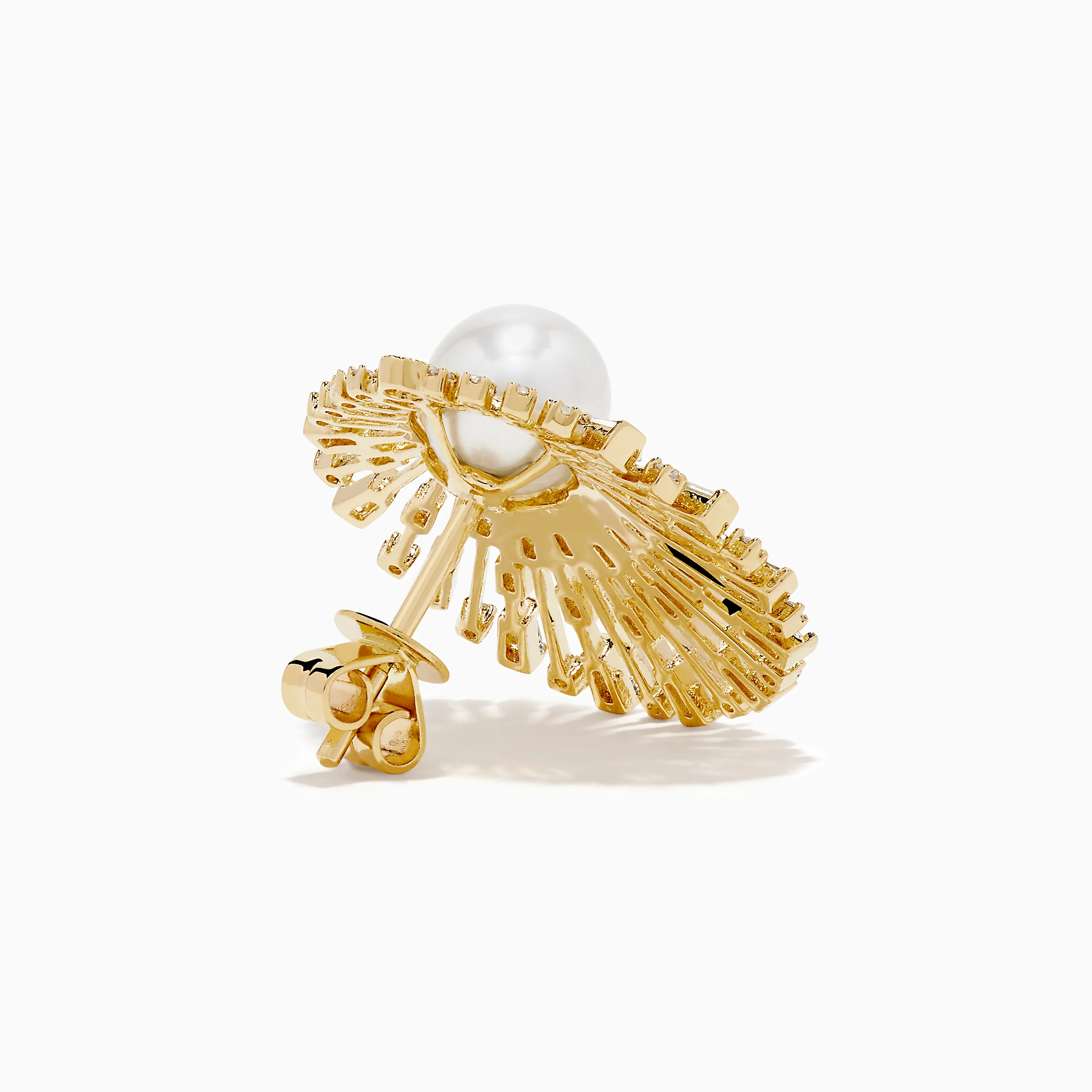 14K Yellow Gold Diamond and Pearl Sunburst Stud Earrings - Image 4