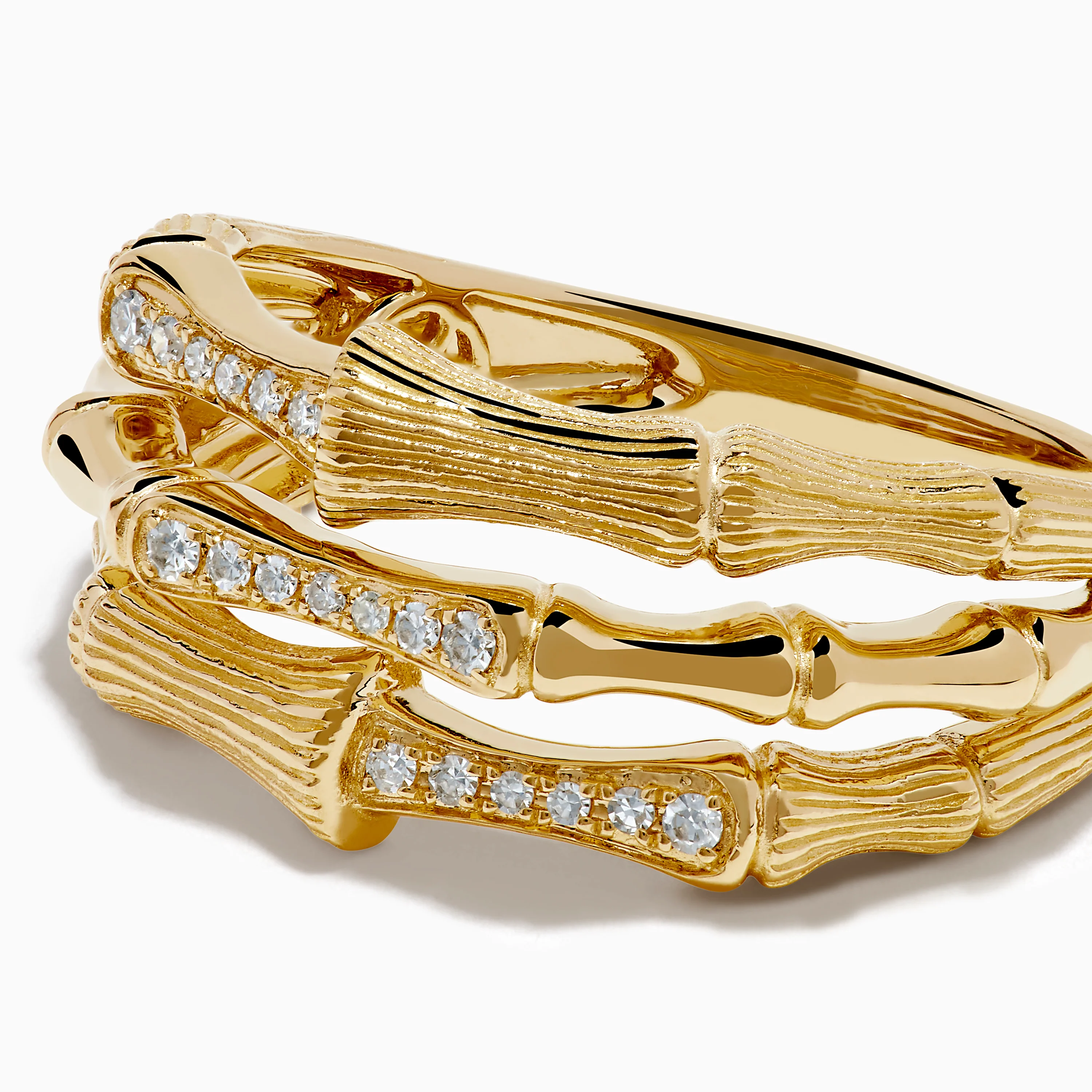 14K Yellow Gold Diamond Bamboo Multi Row Ring - Image 2