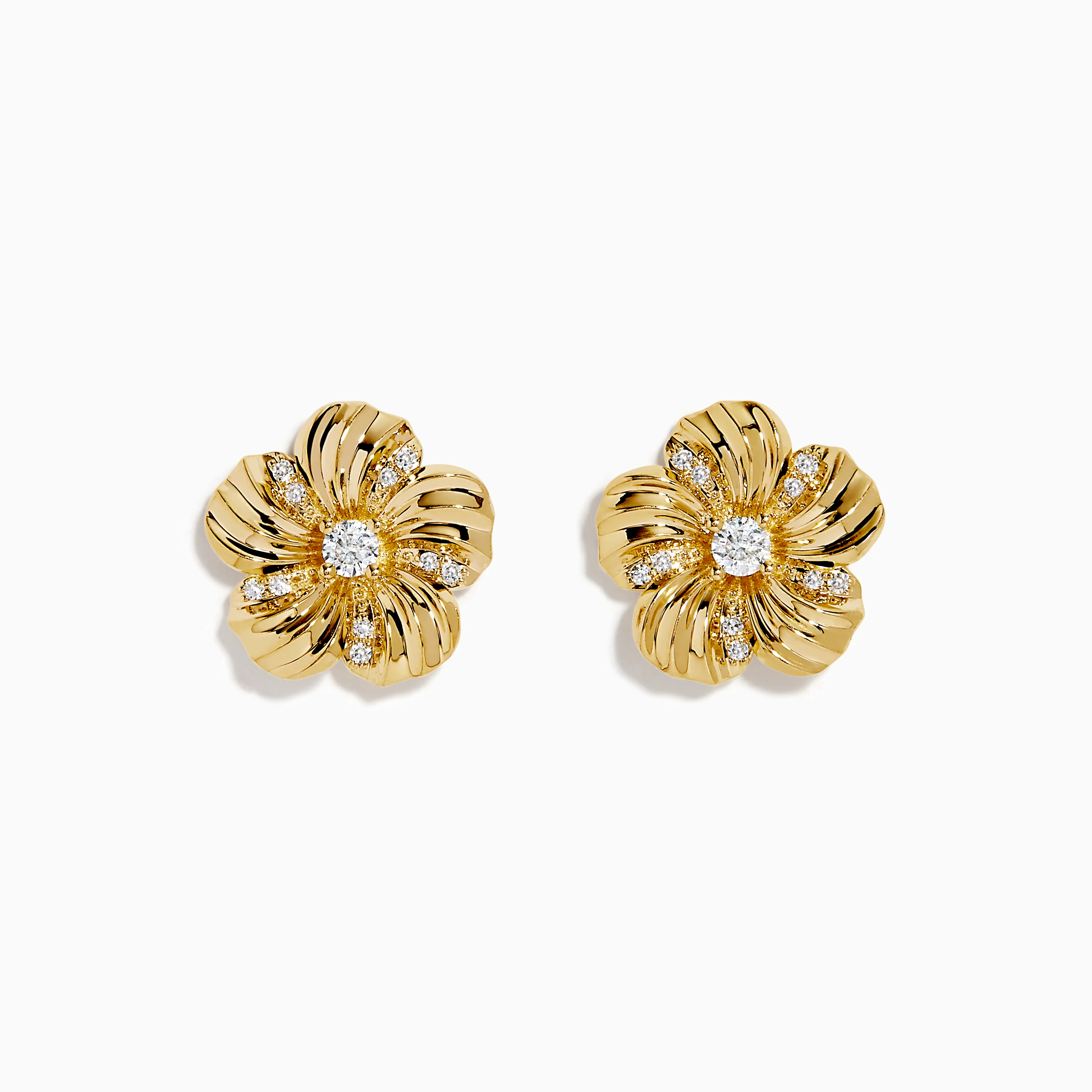 14K Yellow Gold Diamond Daisy Flower Stud Earrings