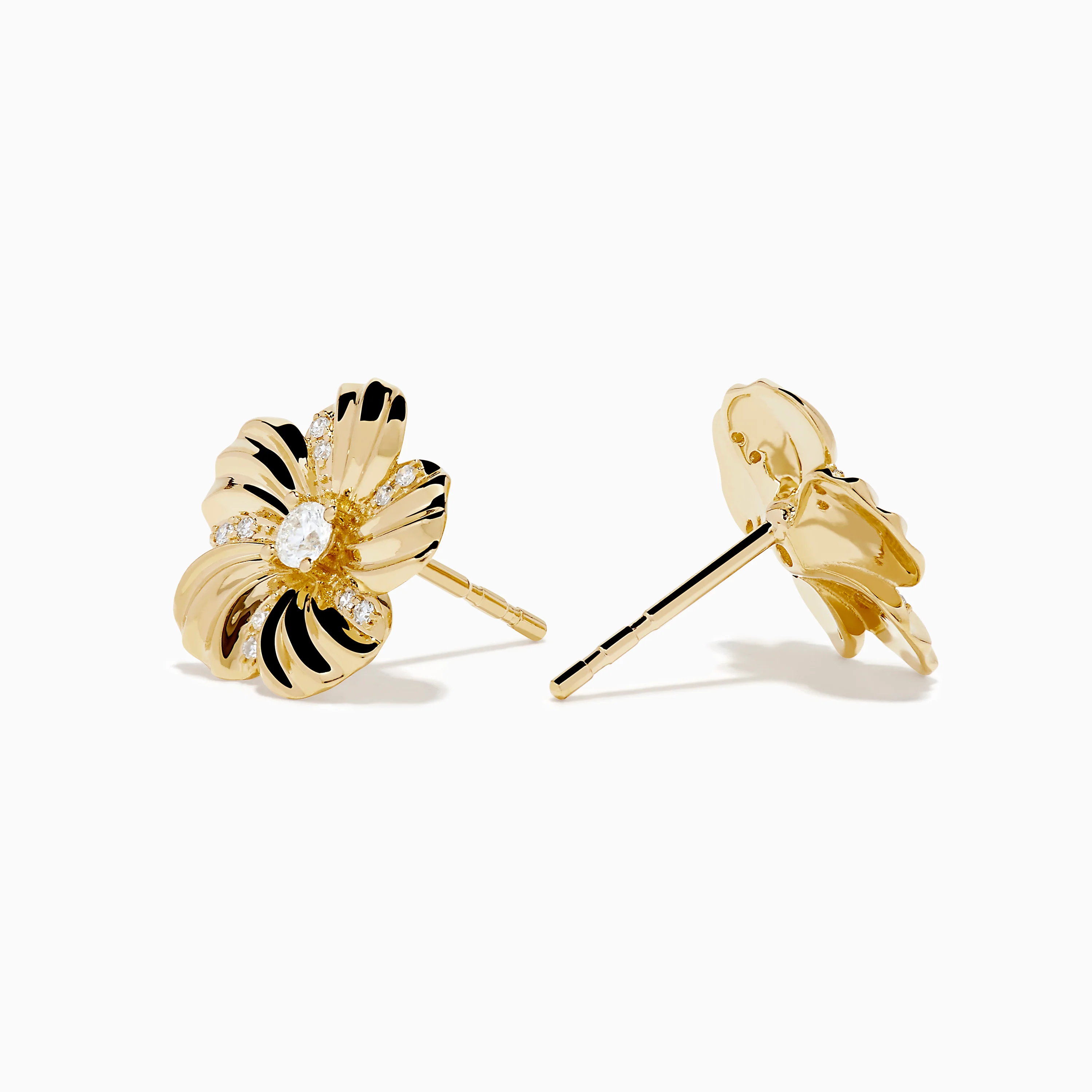 14K Yellow Gold Diamond Daisy Flower Stud Earrings - Image 2