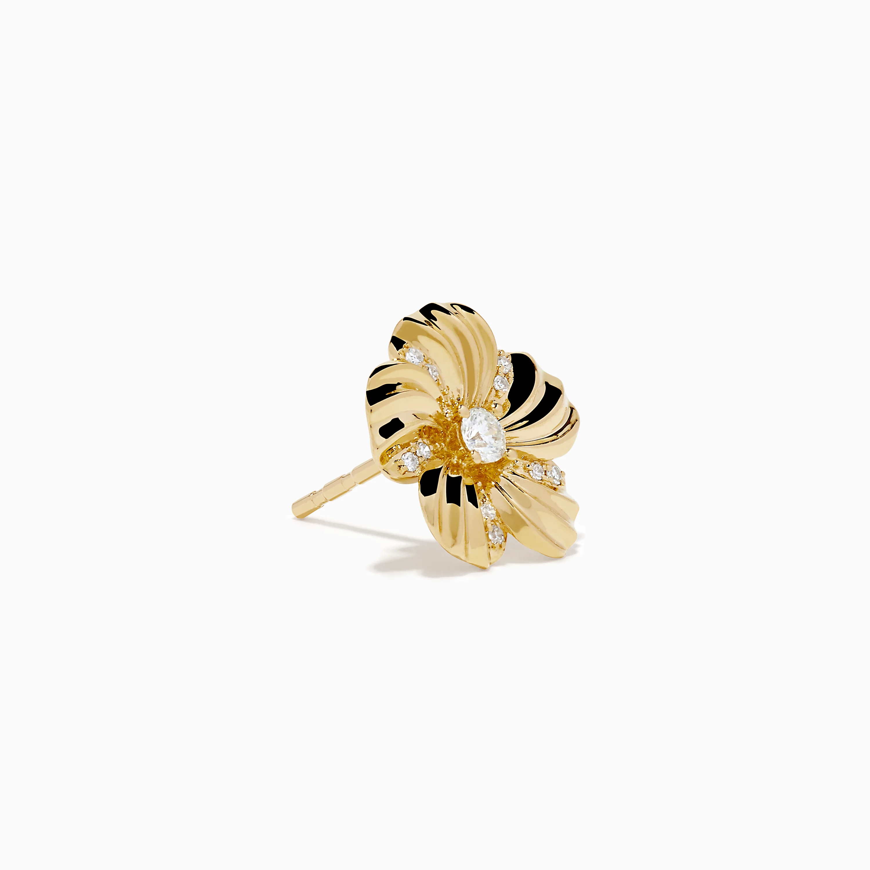 14K Yellow Gold Diamond Daisy Flower Stud Earrings - Image 3