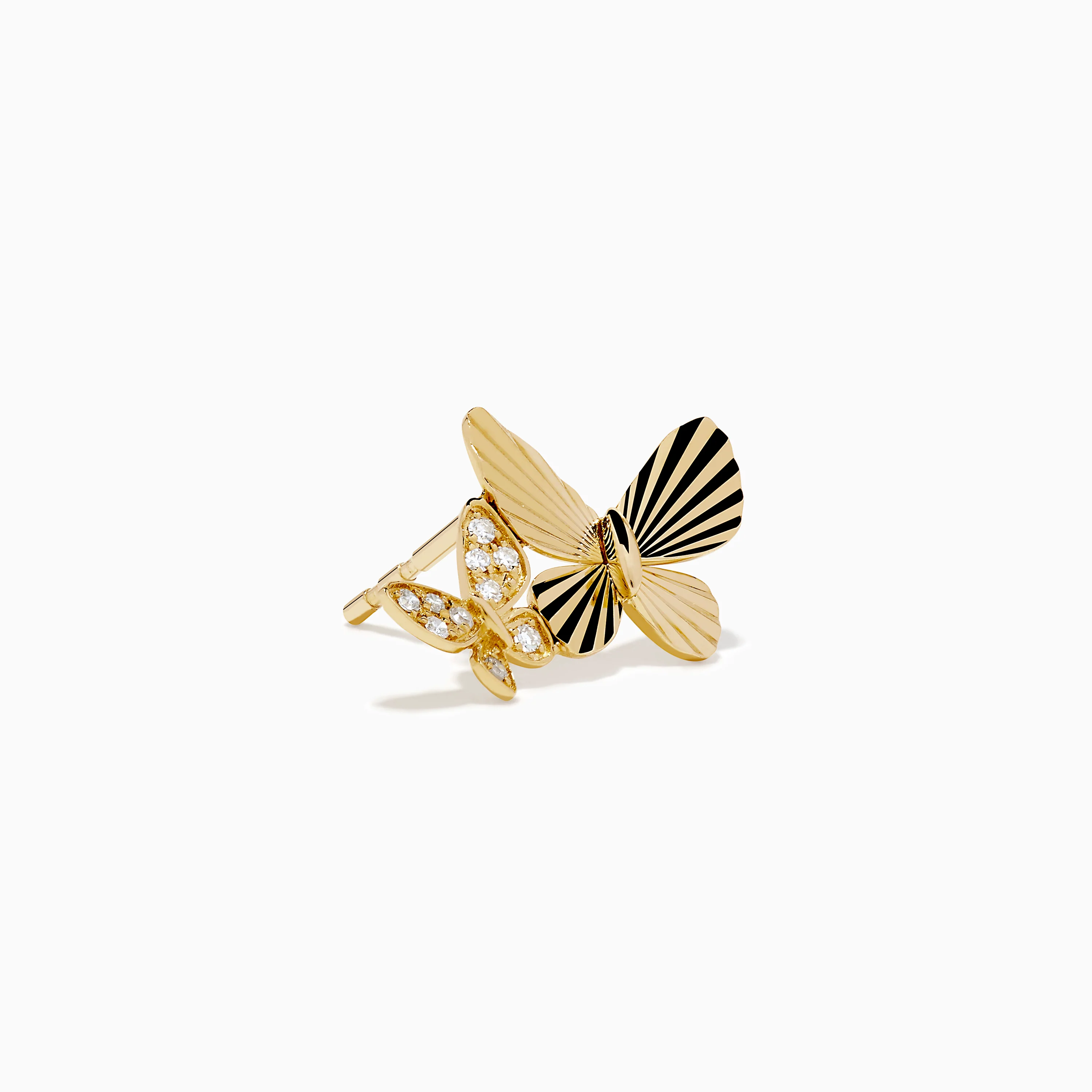 14K Yellow Gold Diamond Double Butterfly Stud Earrings - Image 3