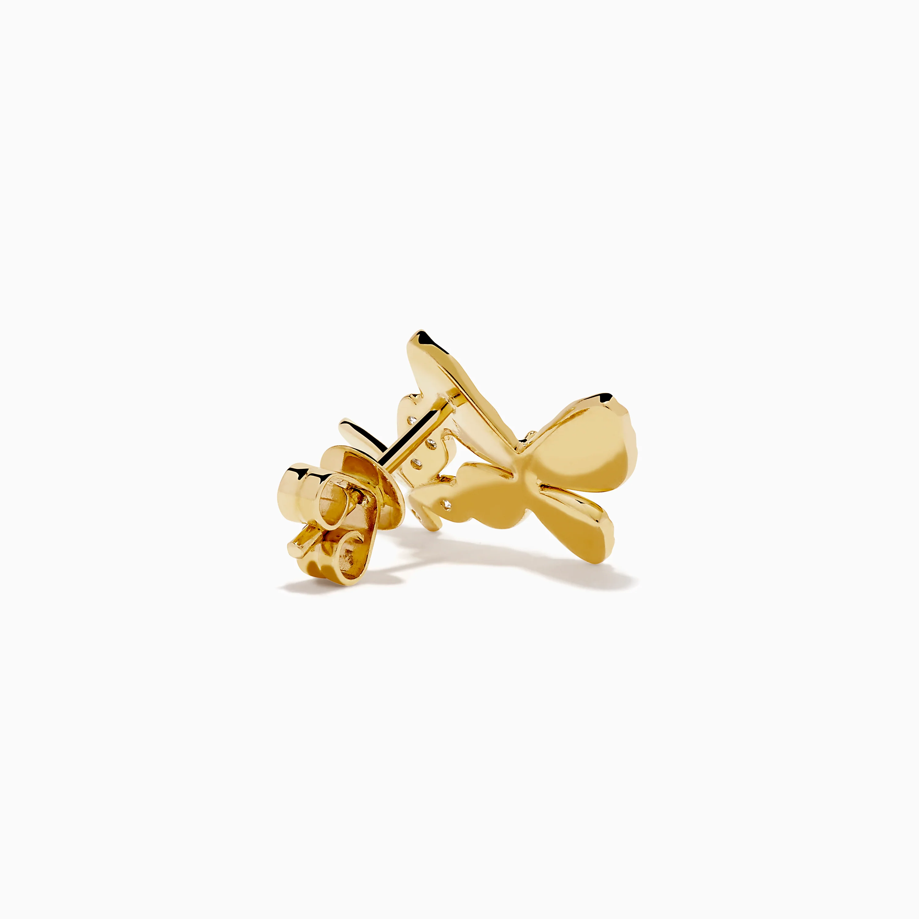 14K Yellow Gold Diamond Double Butterfly Stud Earrings - Image 4