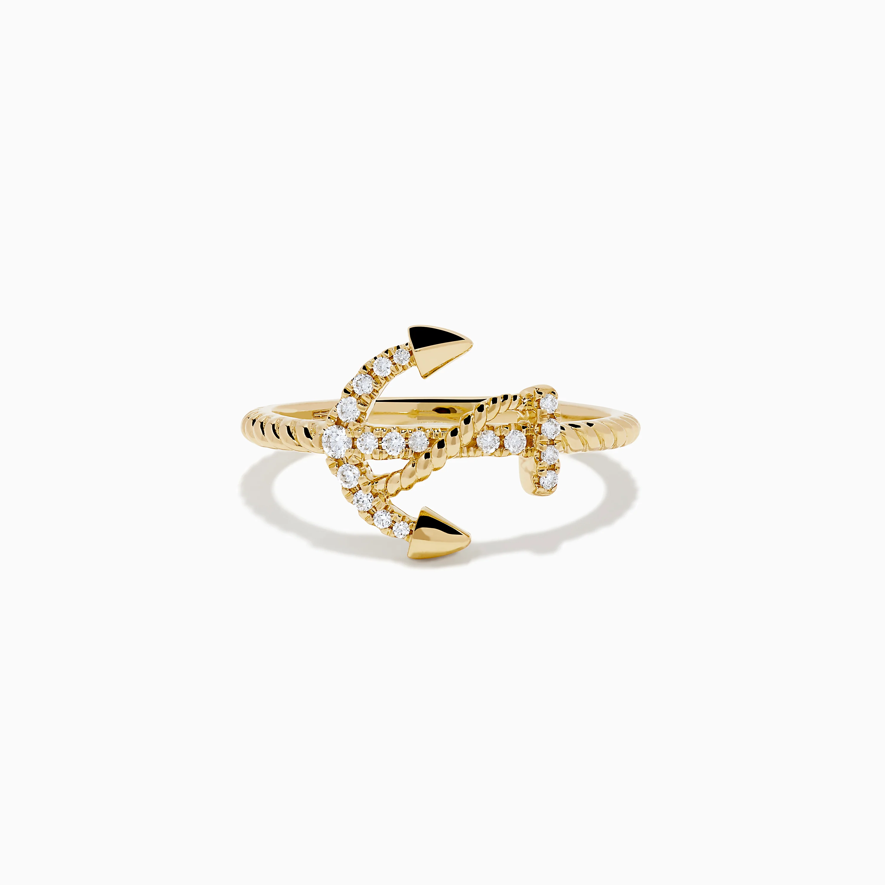 14K Yellow Gold Diamond East West Anchor Ring