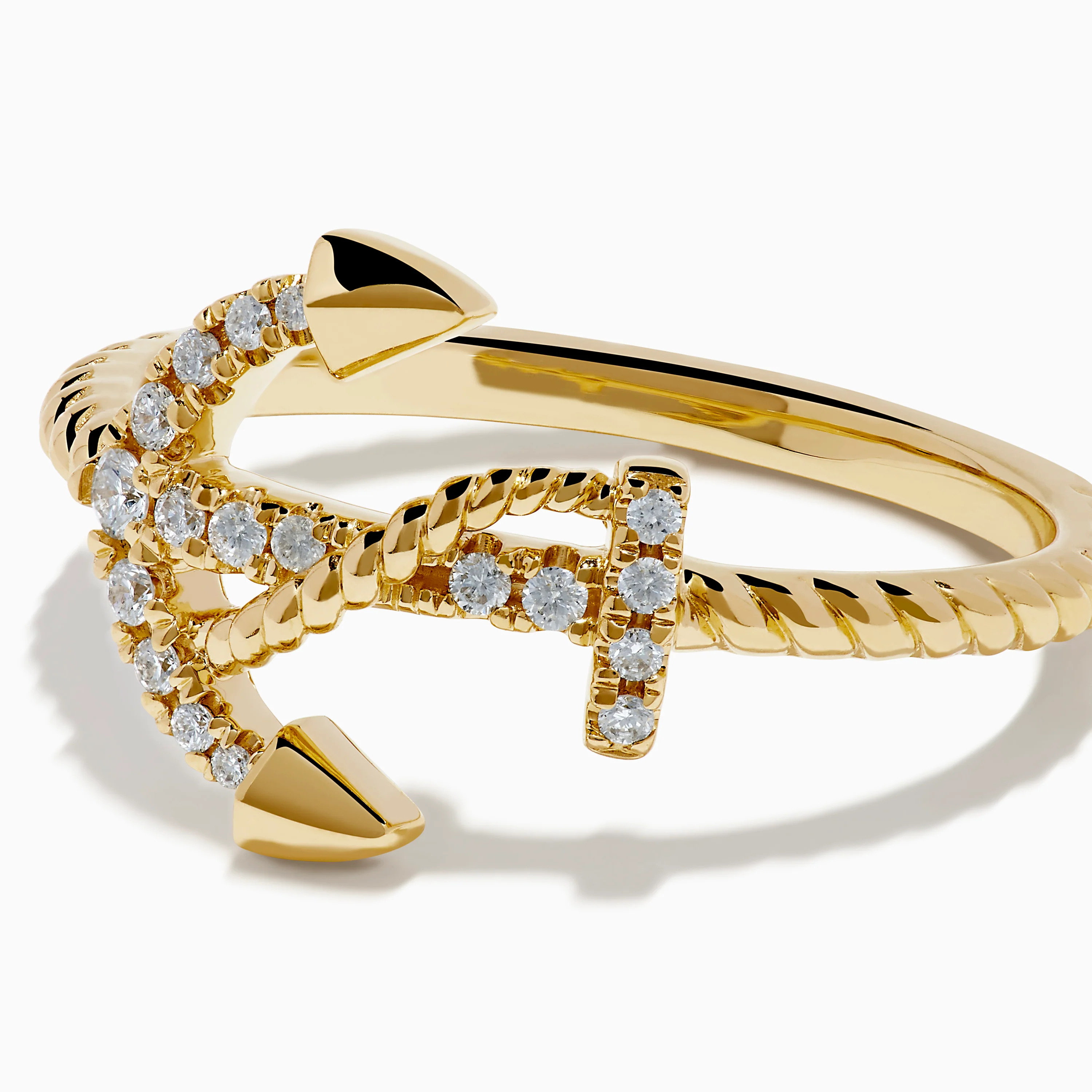 14K Yellow Gold Diamond East West Anchor Ring - Image 2
