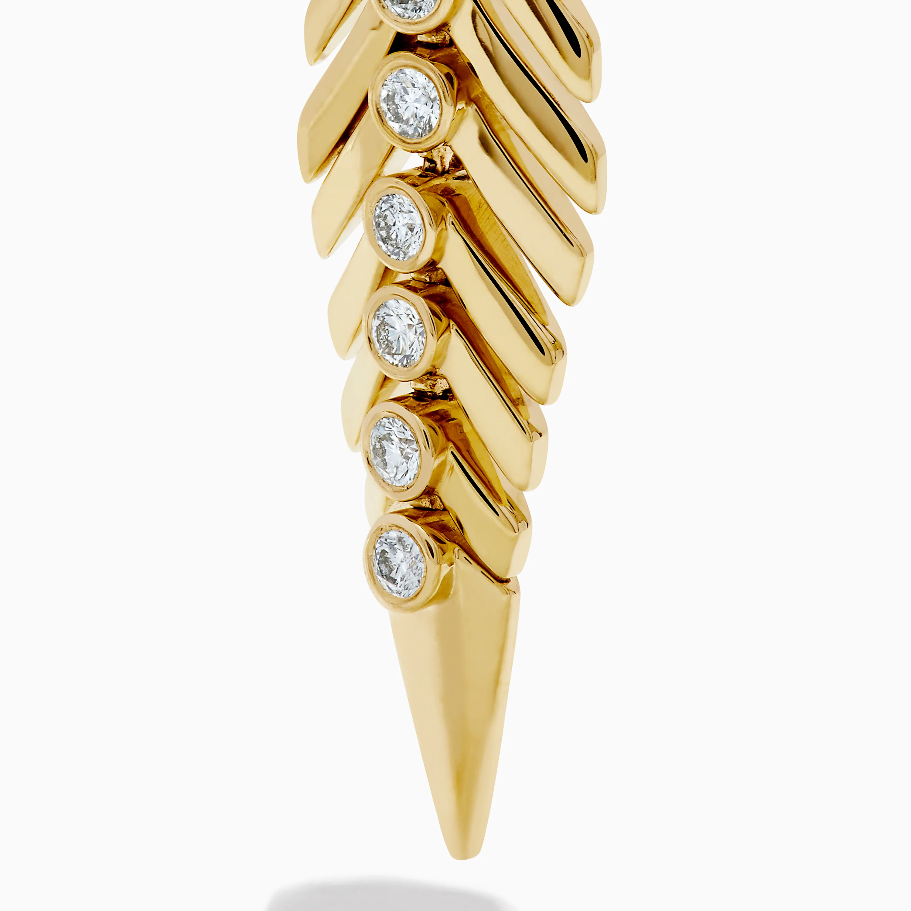 14K Yellow Gold Diamond Feather Dangle Earrings - Image 2