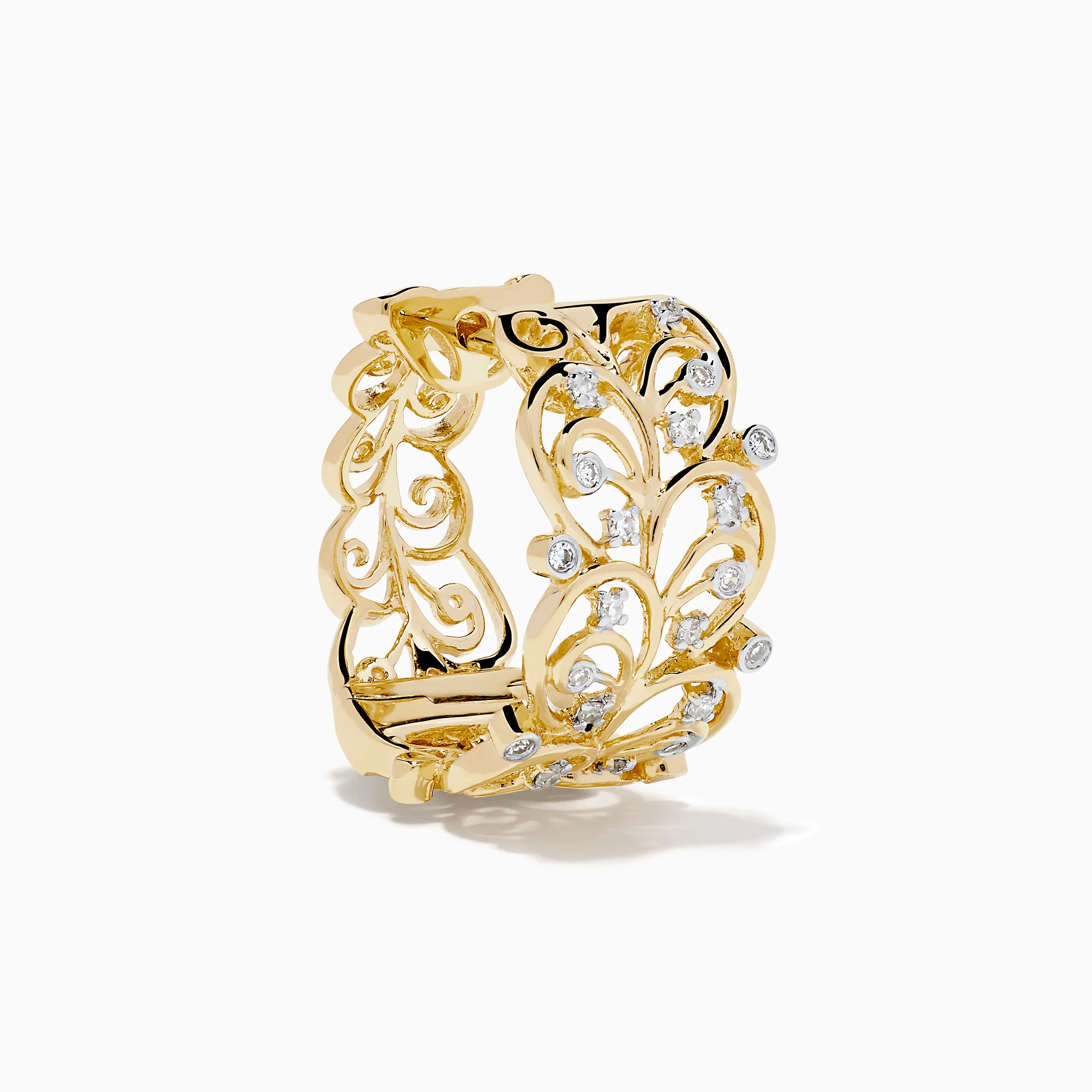 14K Yellow Gold Diamond Filigree Vine Hoop Earrings - Image 3