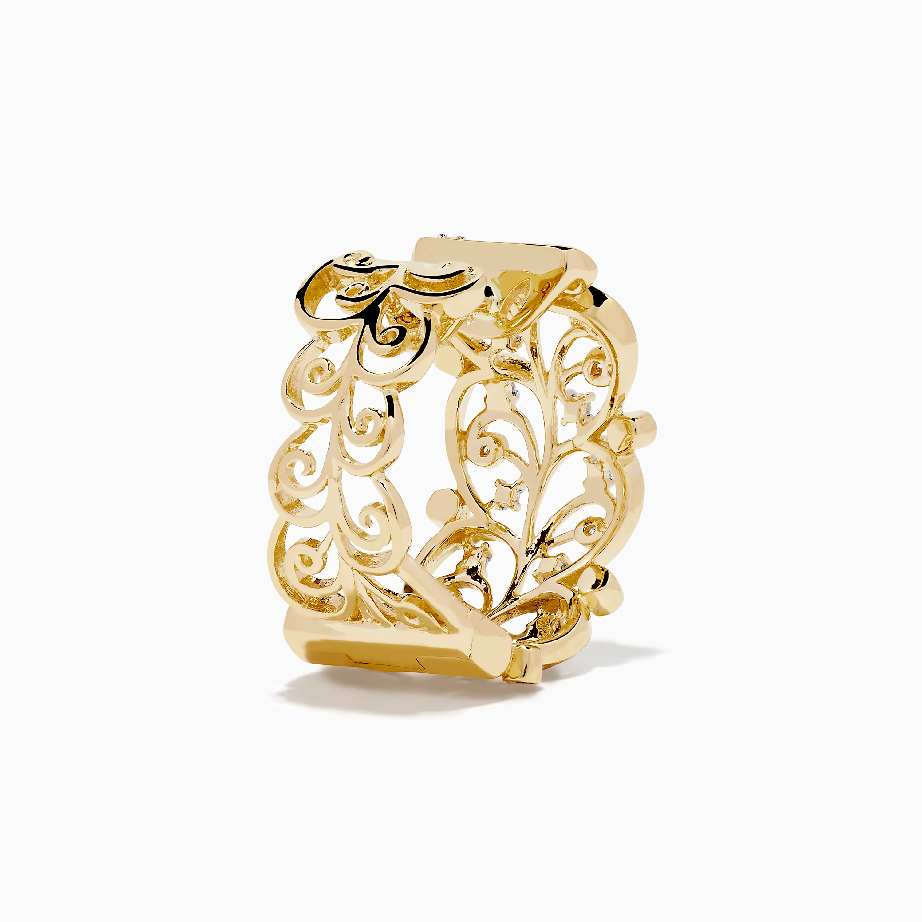 14K Yellow Gold Diamond Filigree Vine Hoop Earrings - Image 4