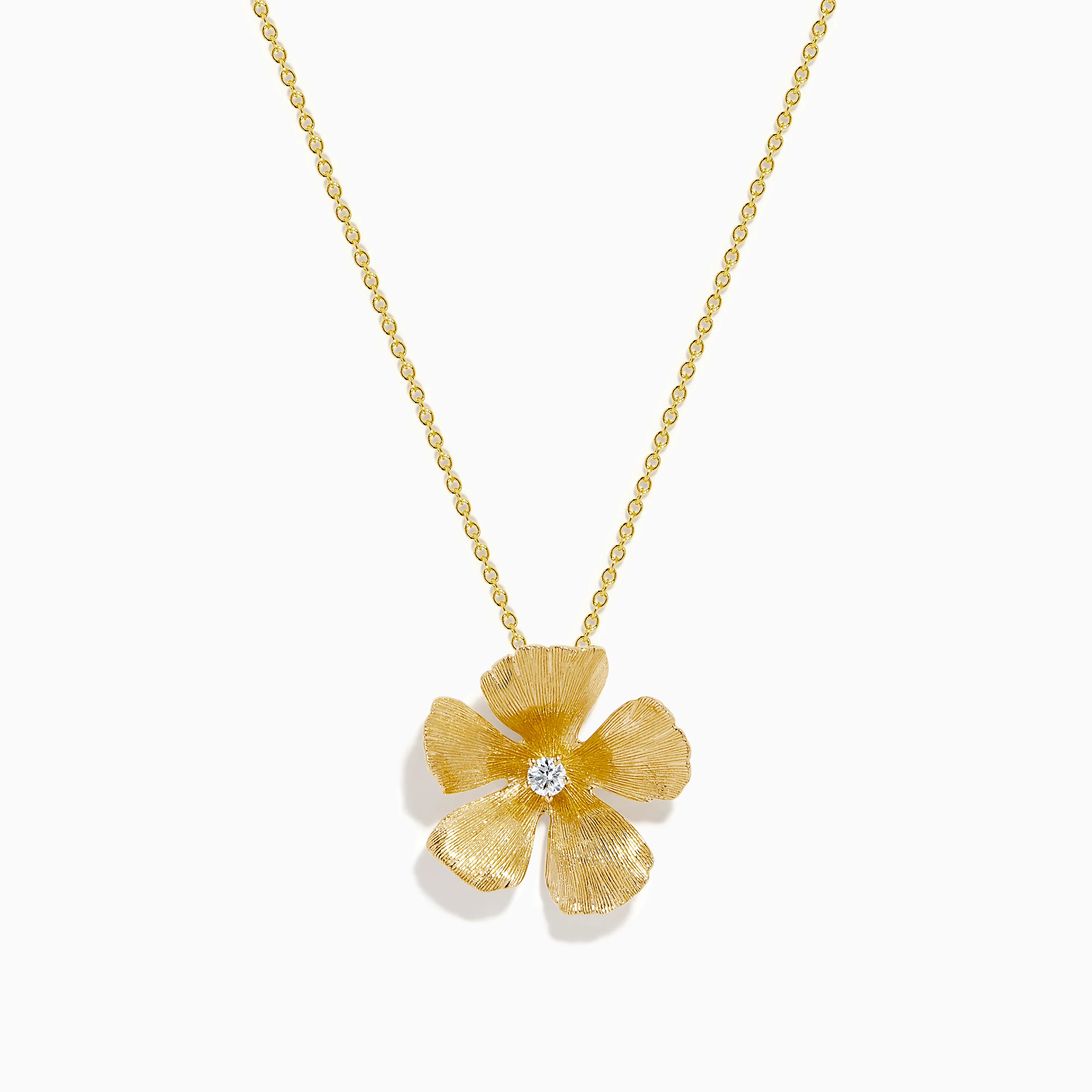14K Yellow Gold Diamond Five-Petal Flower Pendant