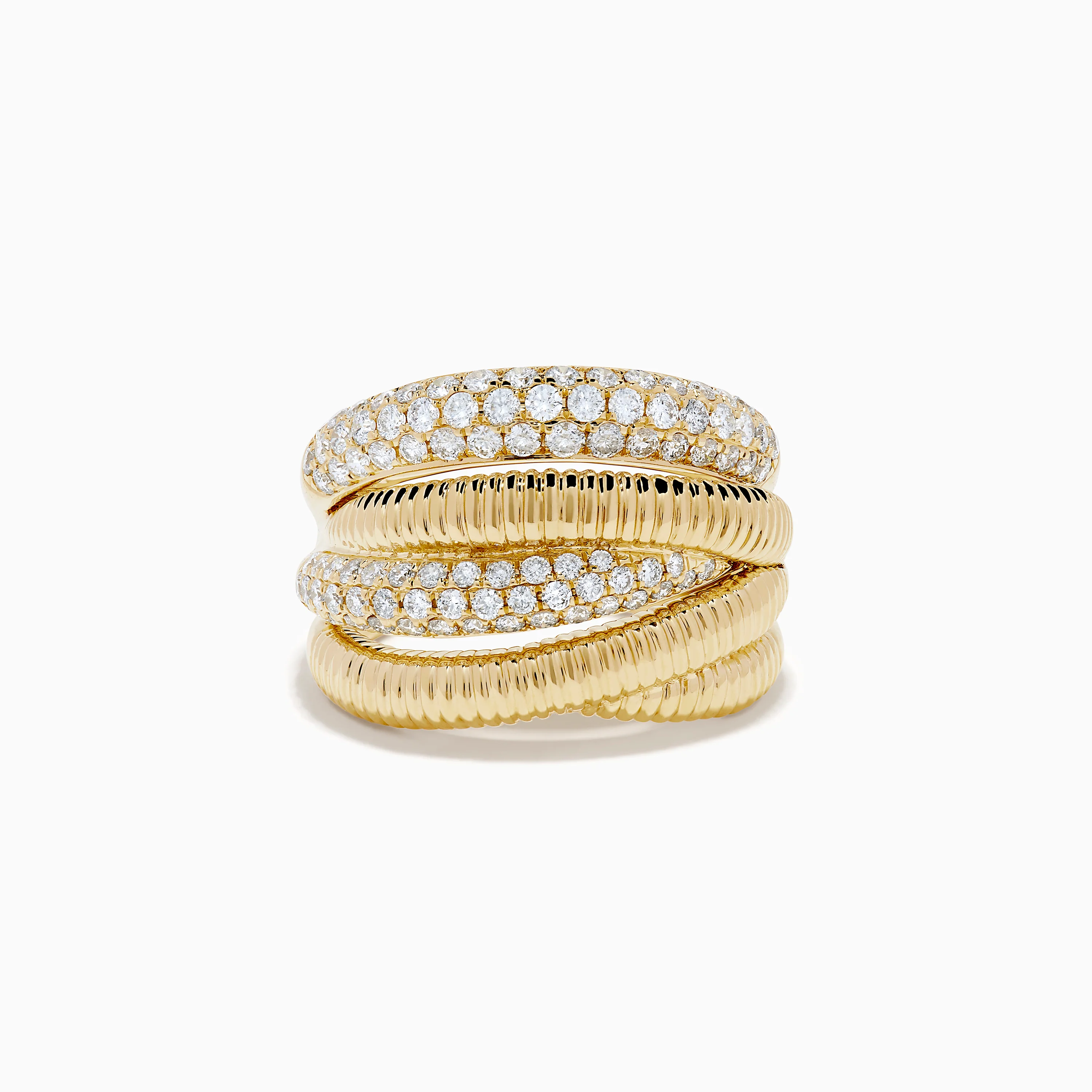 14K Yellow Gold Diamond Fluted Crossover Ring