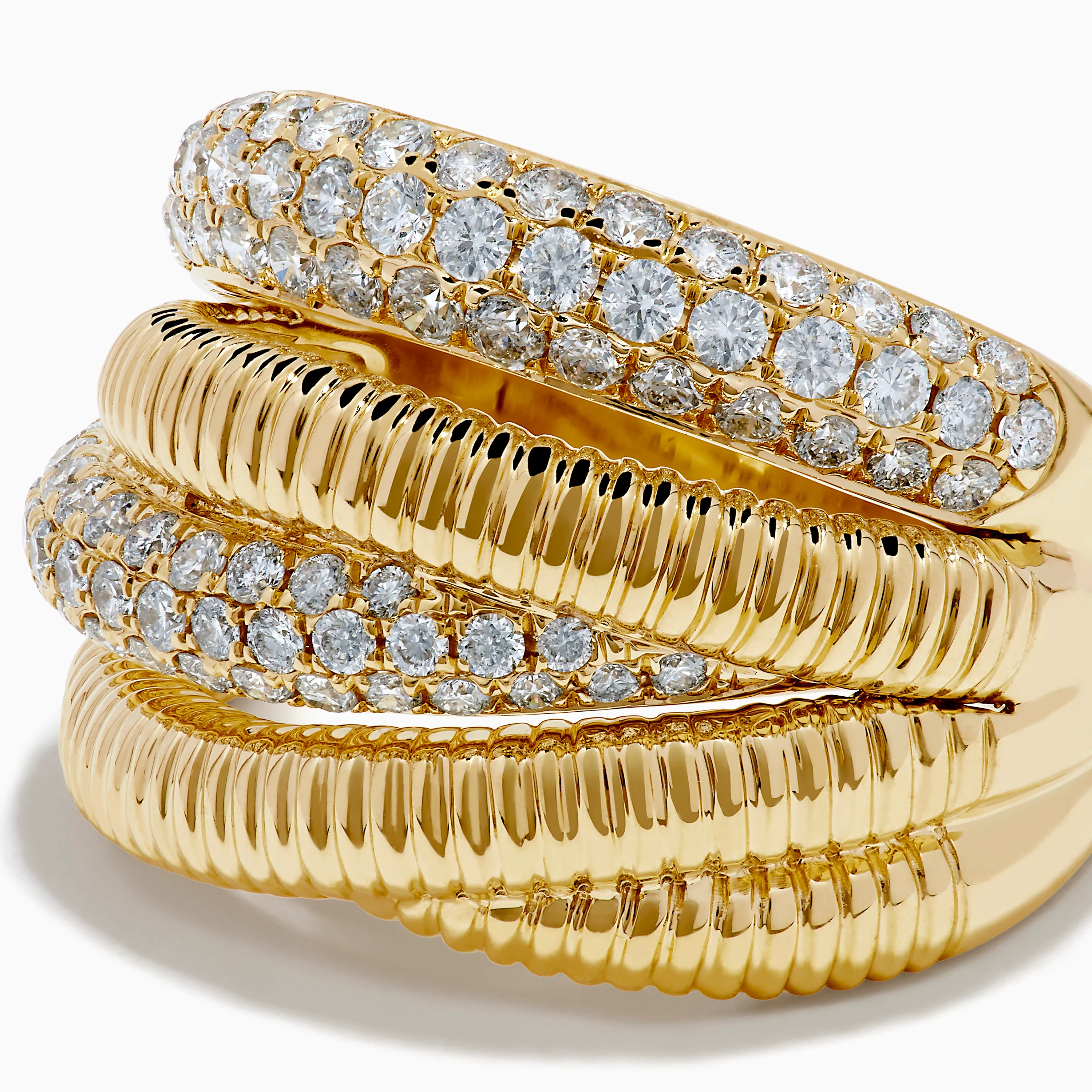 14K Yellow Gold Diamond Fluted Crossover Ring - Image 2