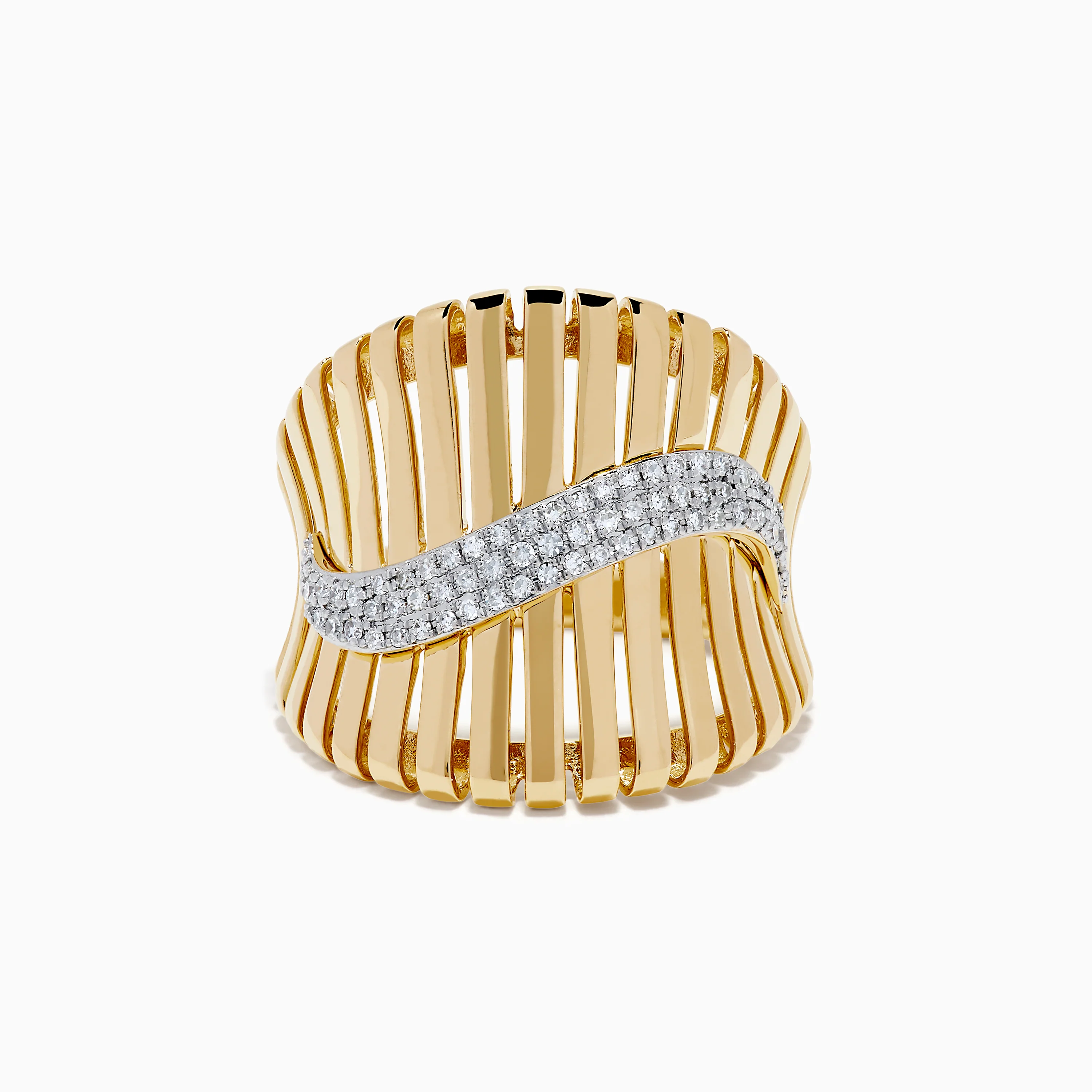 14K Yellow Gold Diamond Fluted Statement Ring