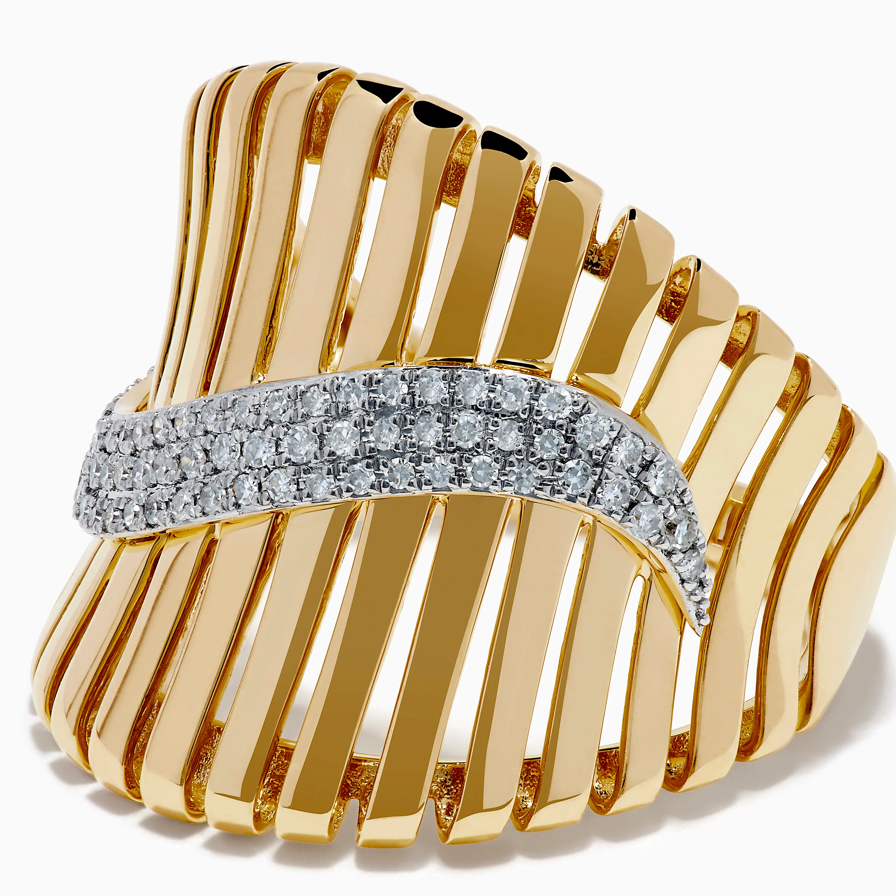 14K Yellow Gold Diamond Fluted Statement Ring - Image 2