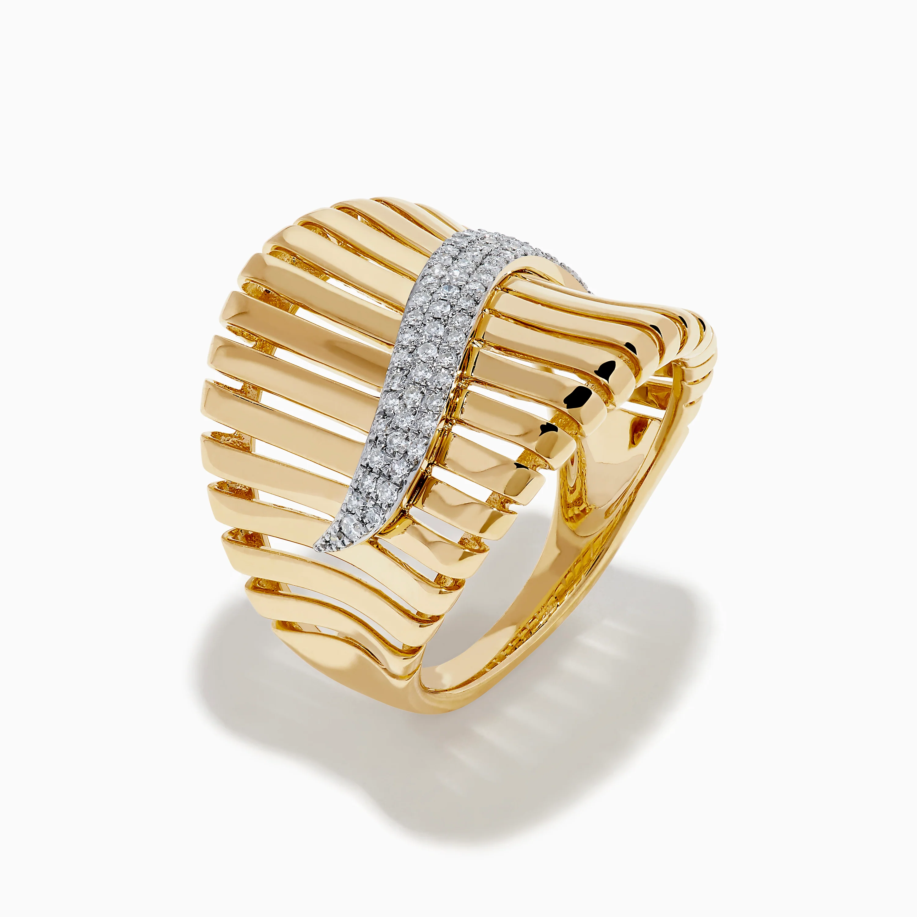 14K Yellow Gold Diamond Fluted Statement Ring - Image 4