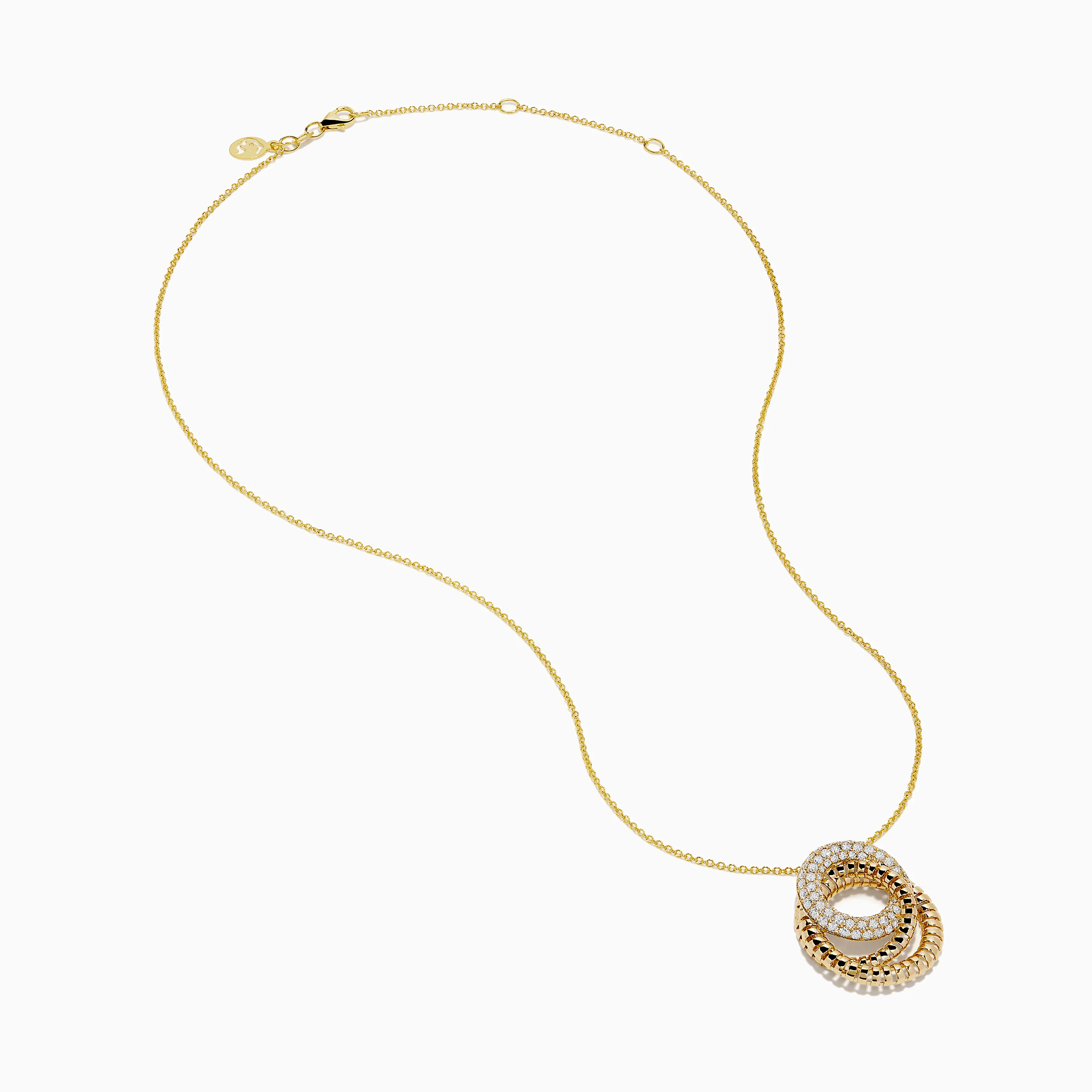 14K Yellow Gold Diamond Interlocking Double Circle Pendant - Image 2