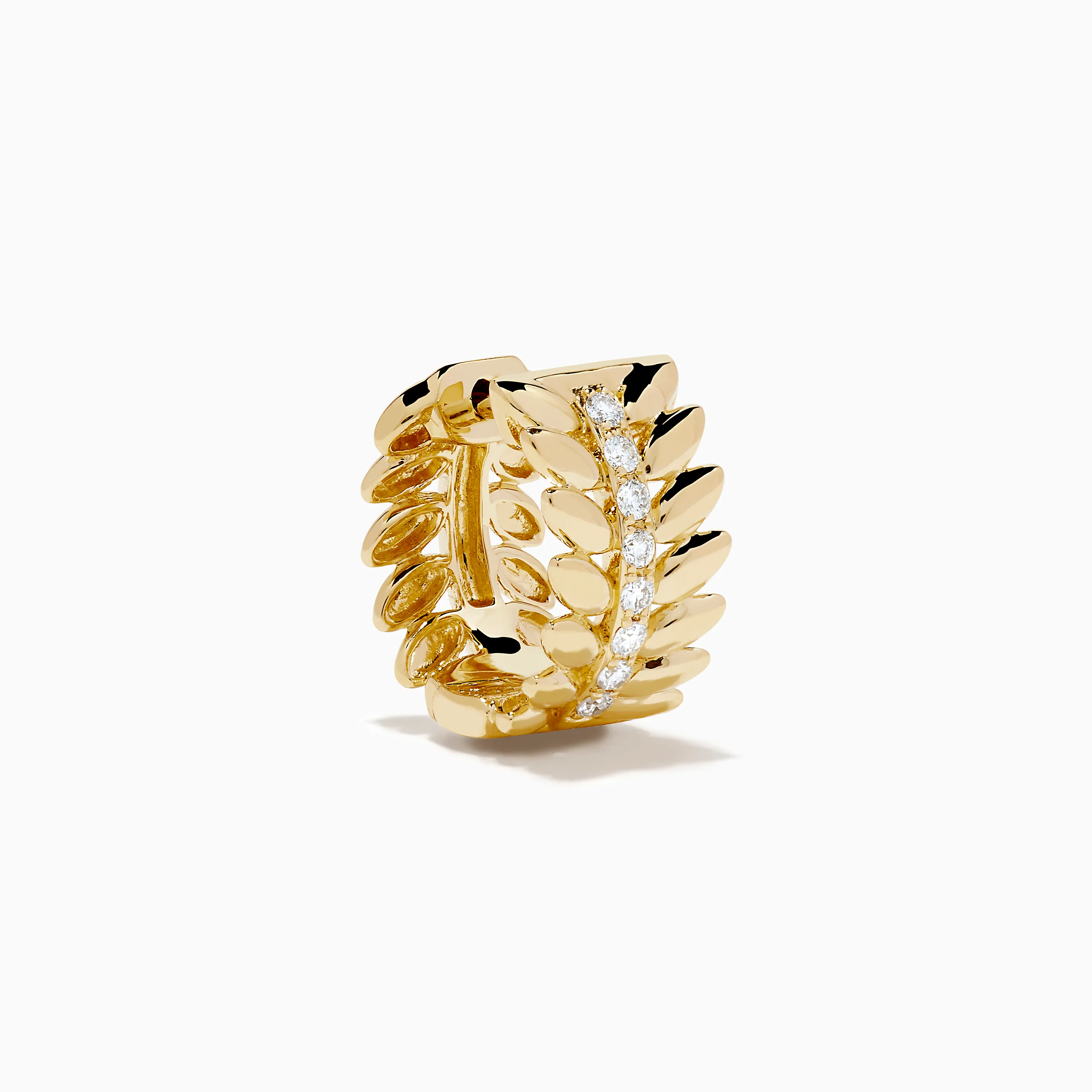 14K Yellow Gold Diamond Laurel Leaf Mini Hoop Earrings - Image 3
