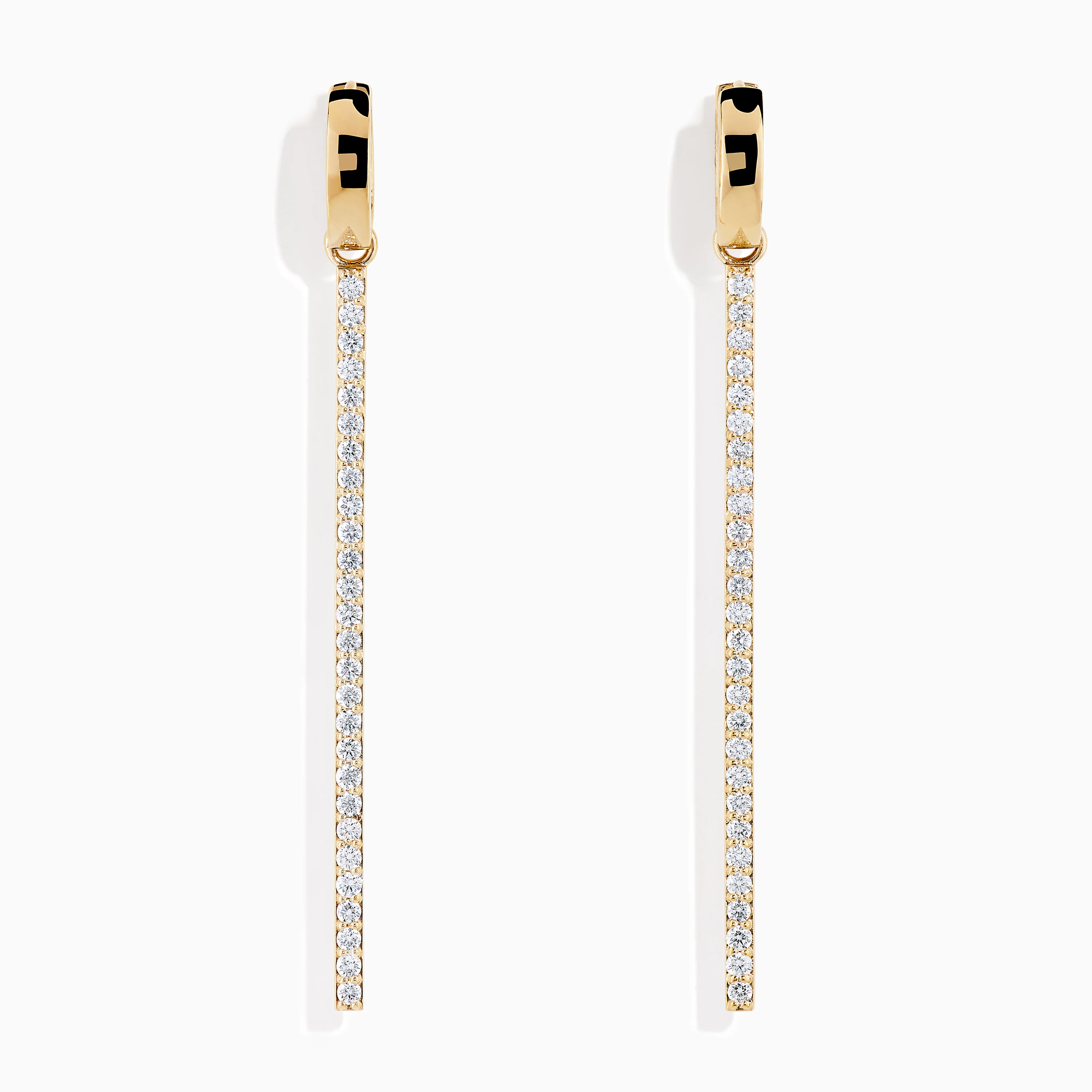 14K Yellow Gold Diamond Linear Bar Drop Huggie Earrings