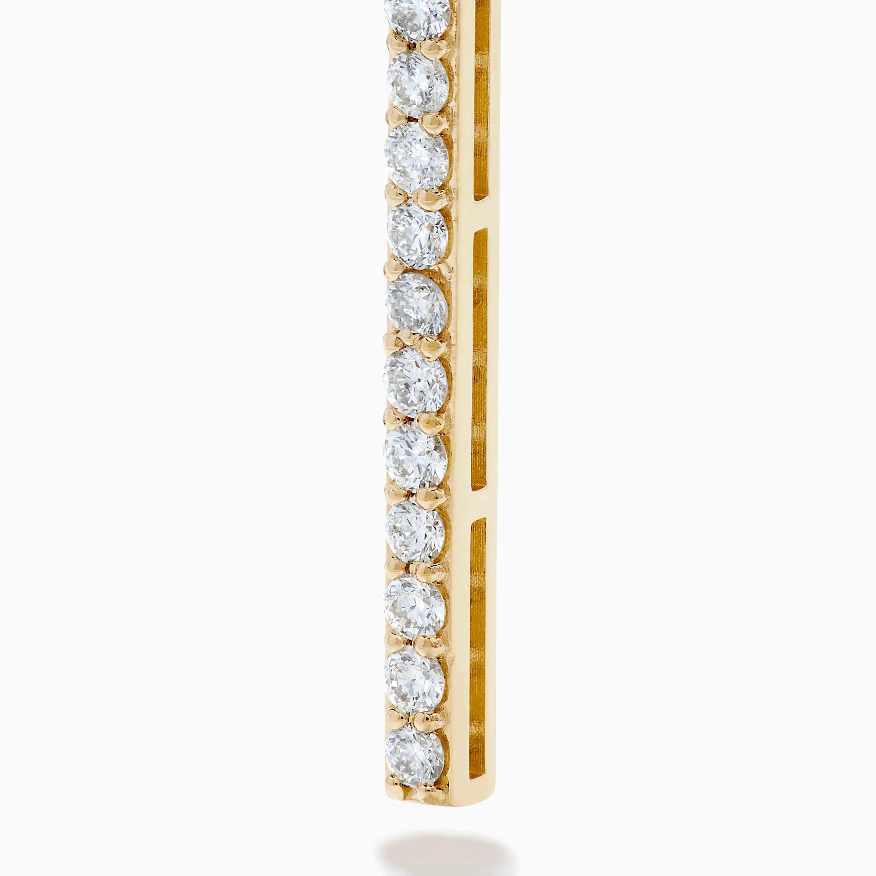 14K Yellow Gold Diamond Linear Bar Drop Huggie Earrings - Image 2