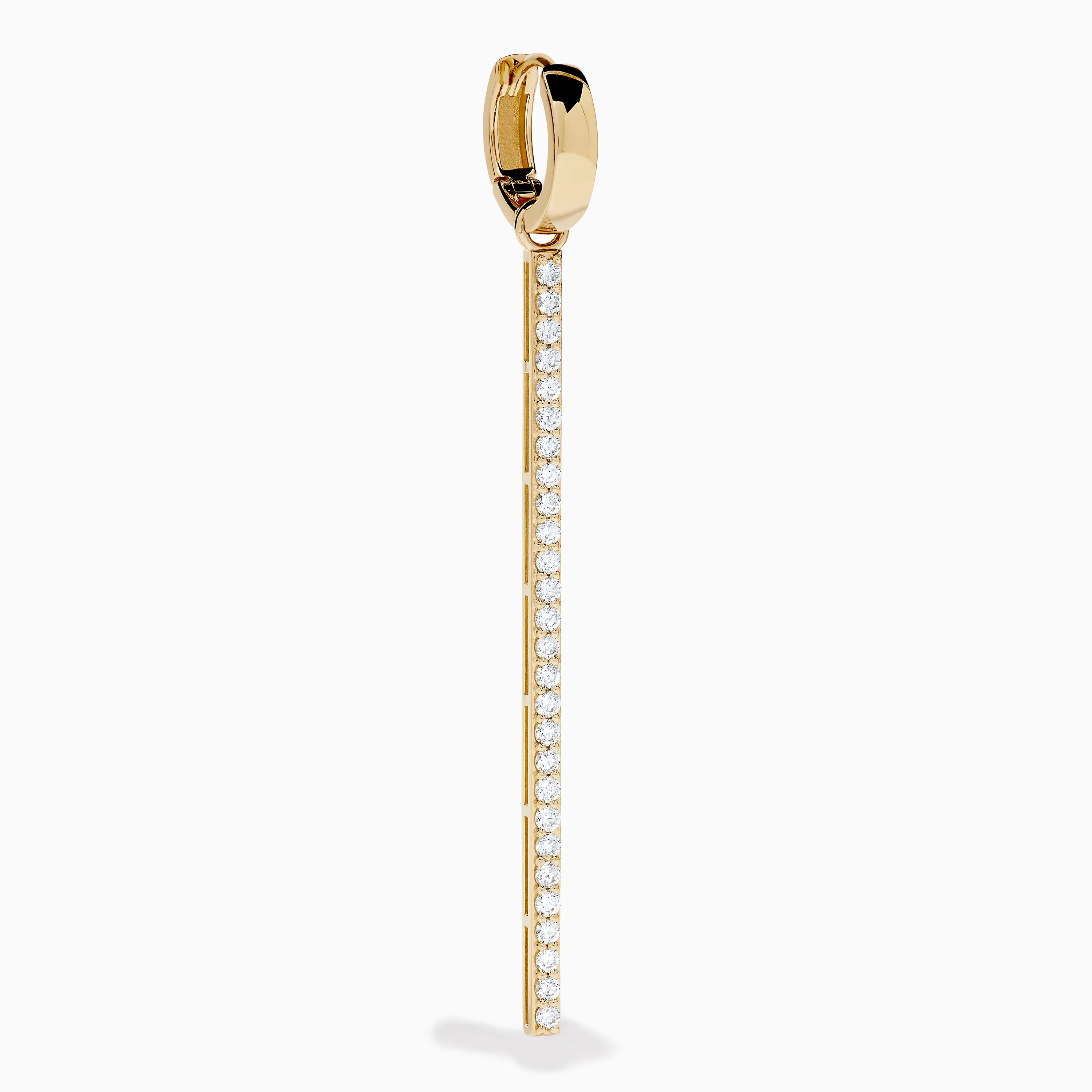 14K Yellow Gold Diamond Linear Bar Drop Huggie Earrings - Image 3