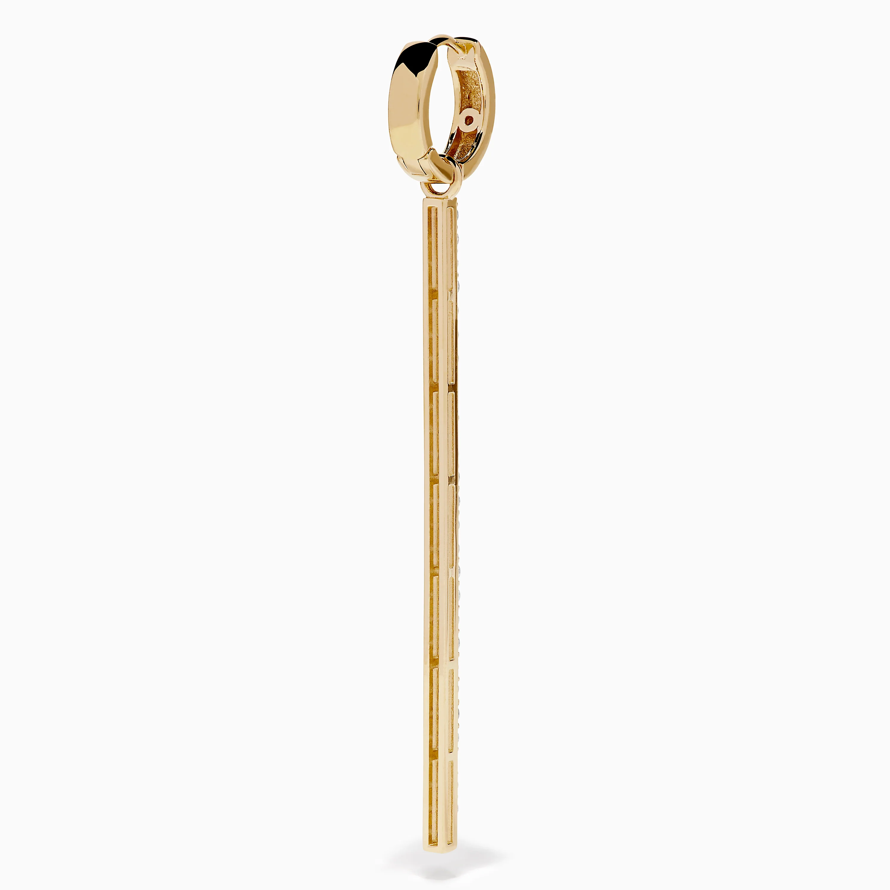 14K Yellow Gold Diamond Linear Bar Drop Huggie Earrings - Image 4