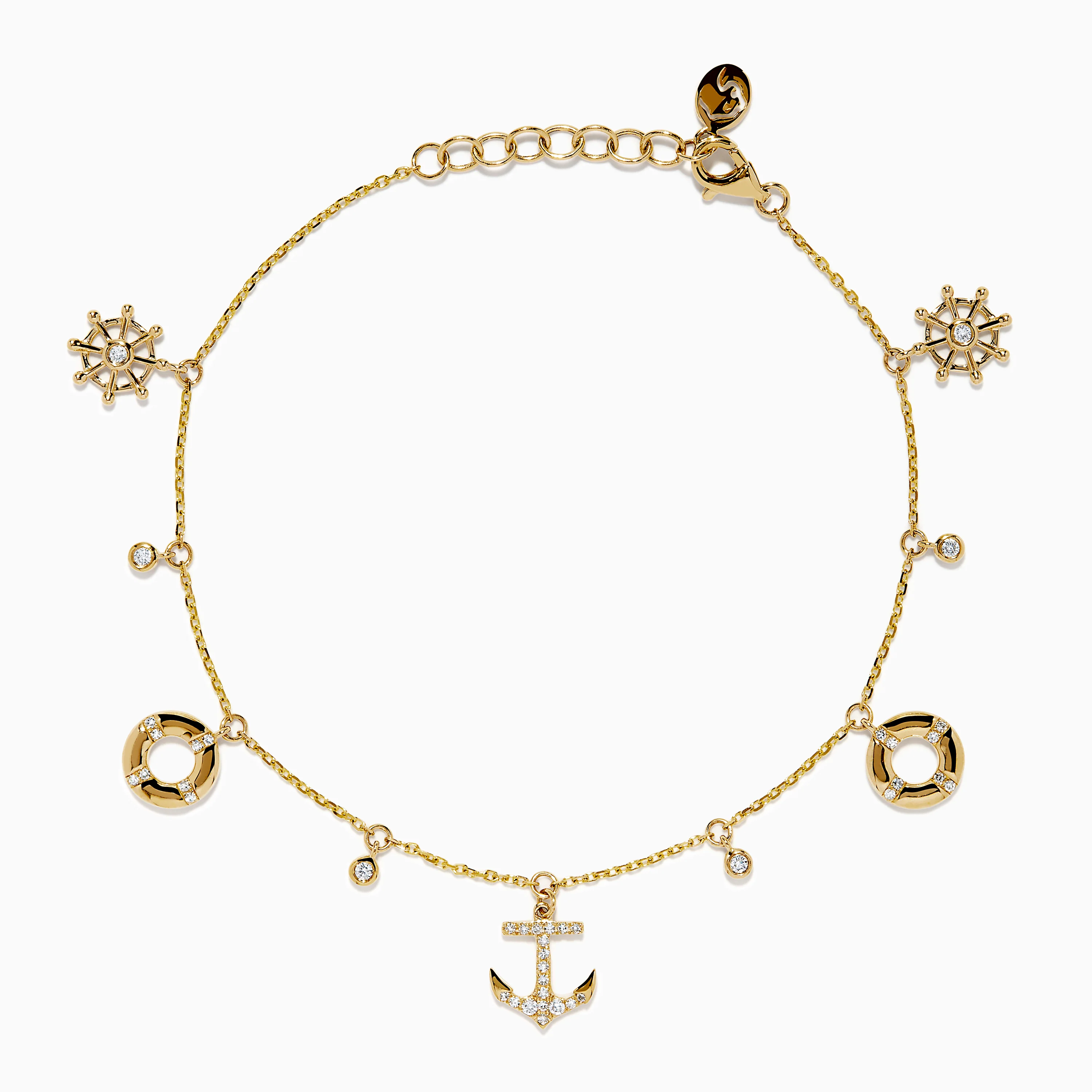 14K Yellow Gold Diamond Nautical Charm Bracelet