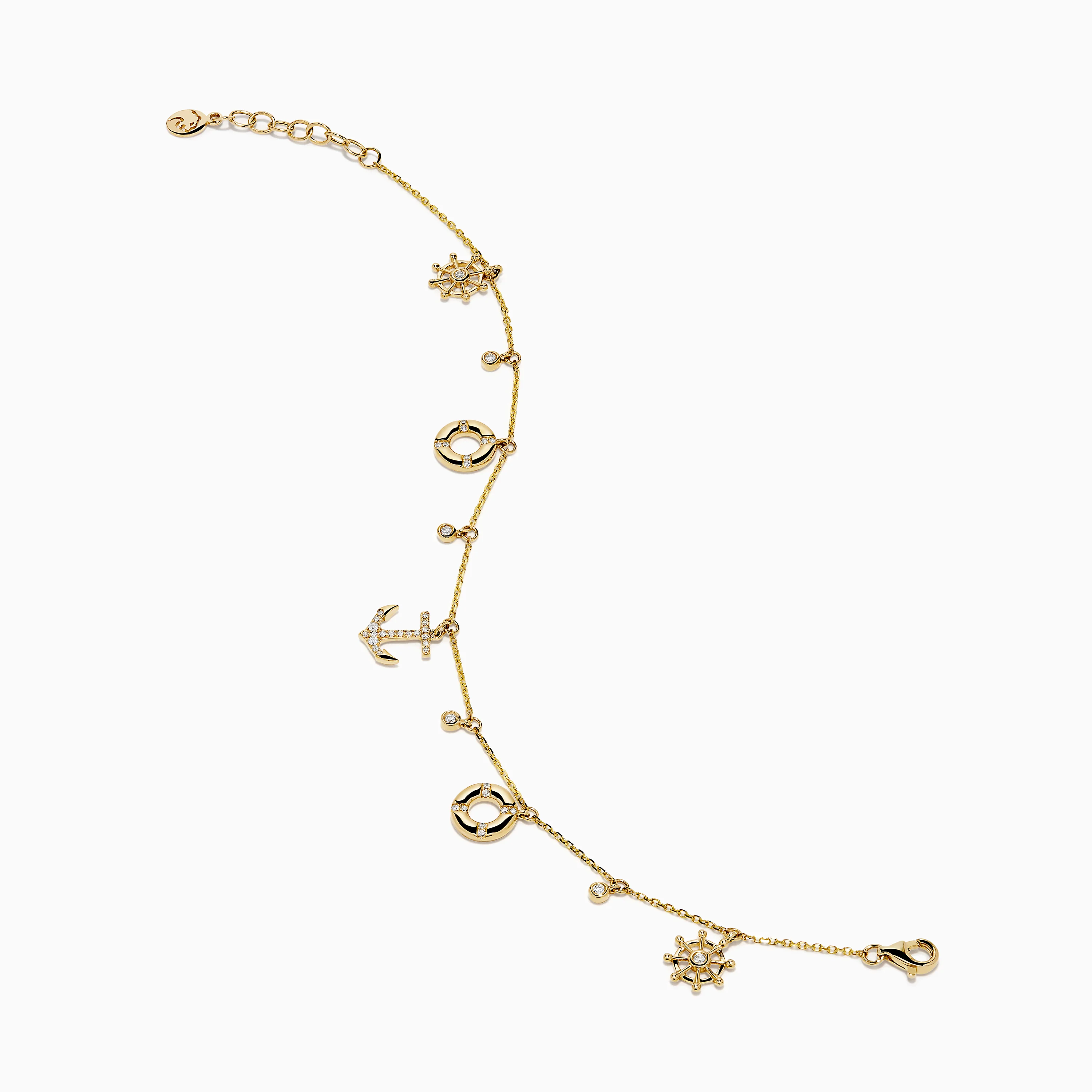 14K Yellow Gold Diamond Nautical Charm Bracelet - Image 2