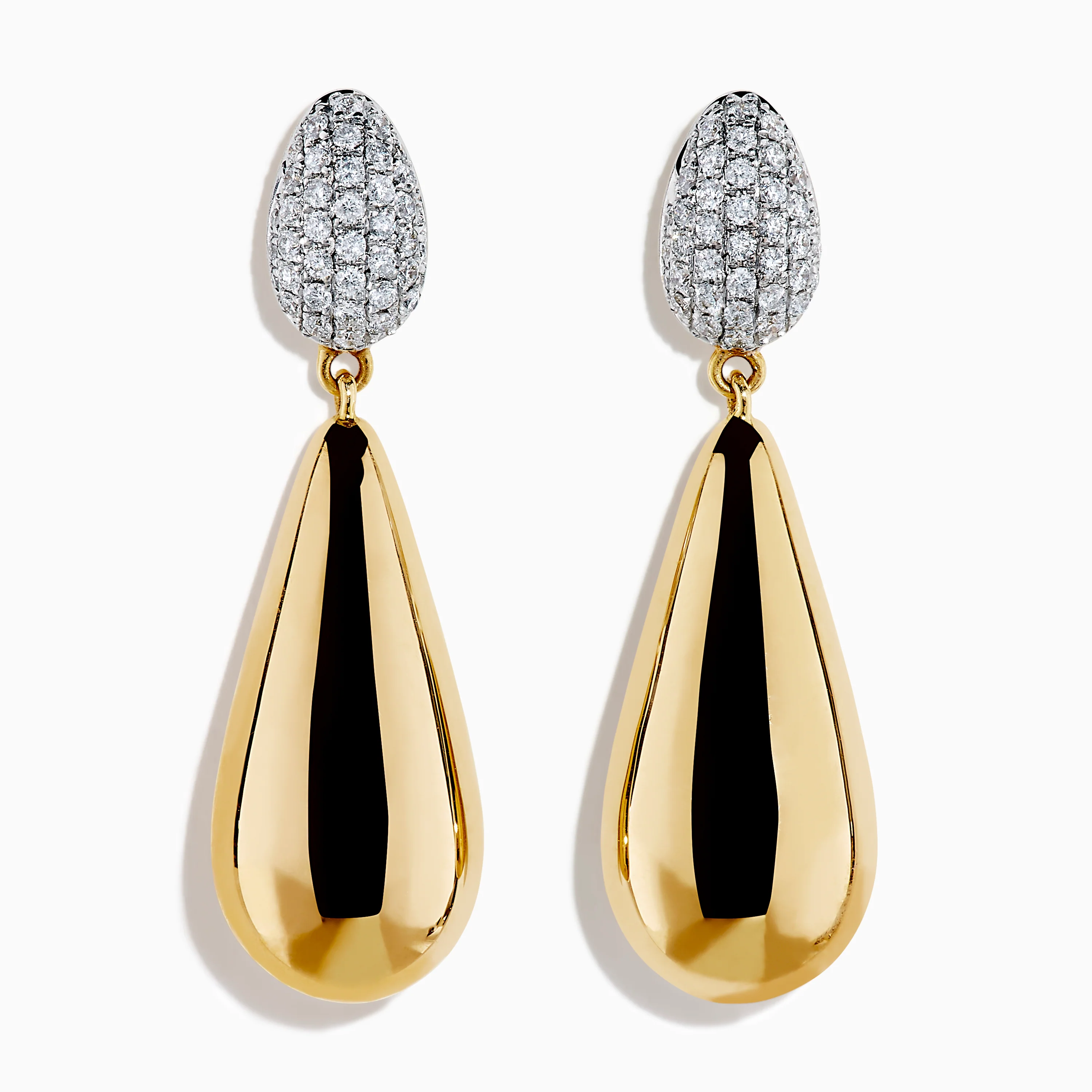 14K Yellow Gold Diamond Pave & Polished Teardrop Earrings