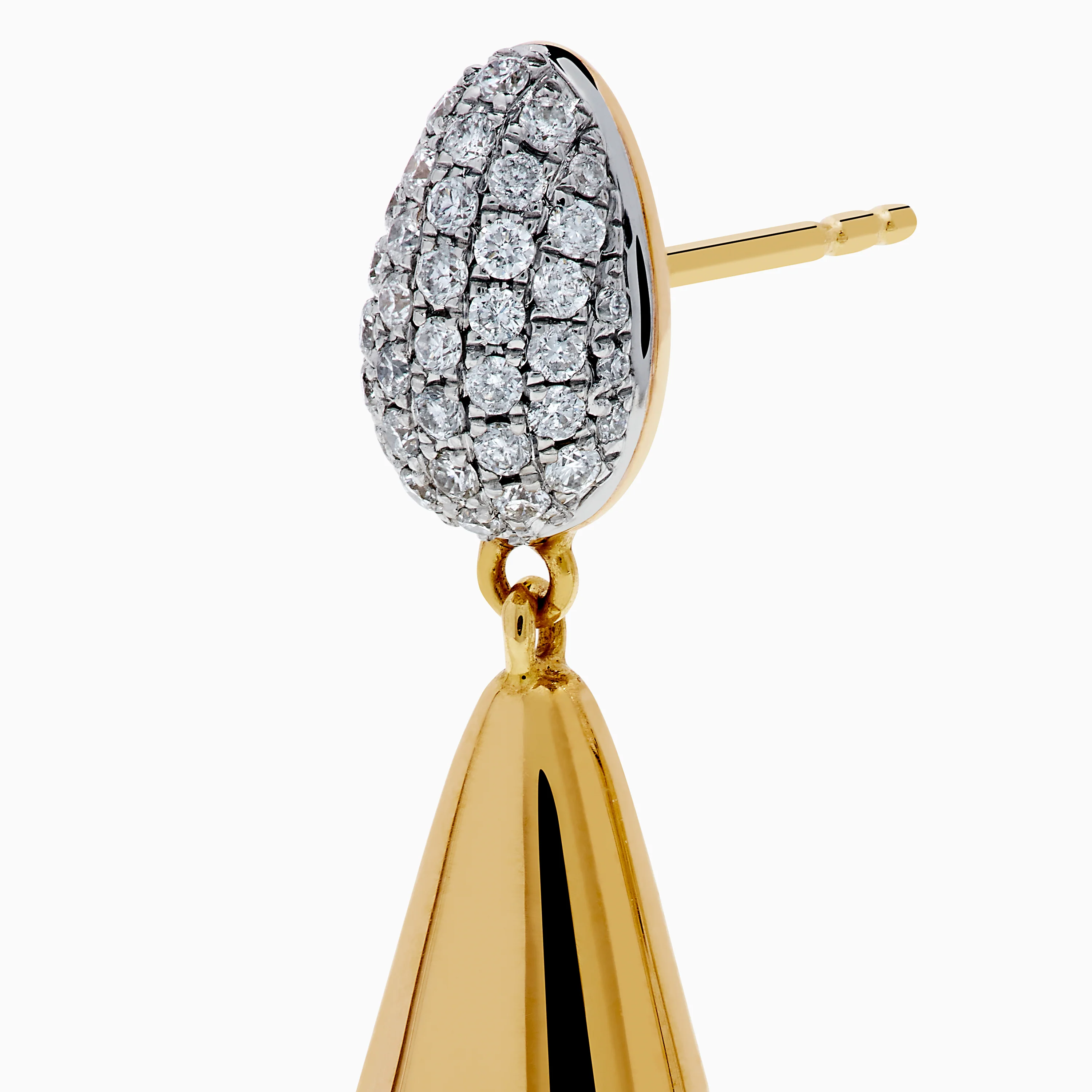 14K Yellow Gold Diamond Pave & Polished Teardrop Earrings - Image 2