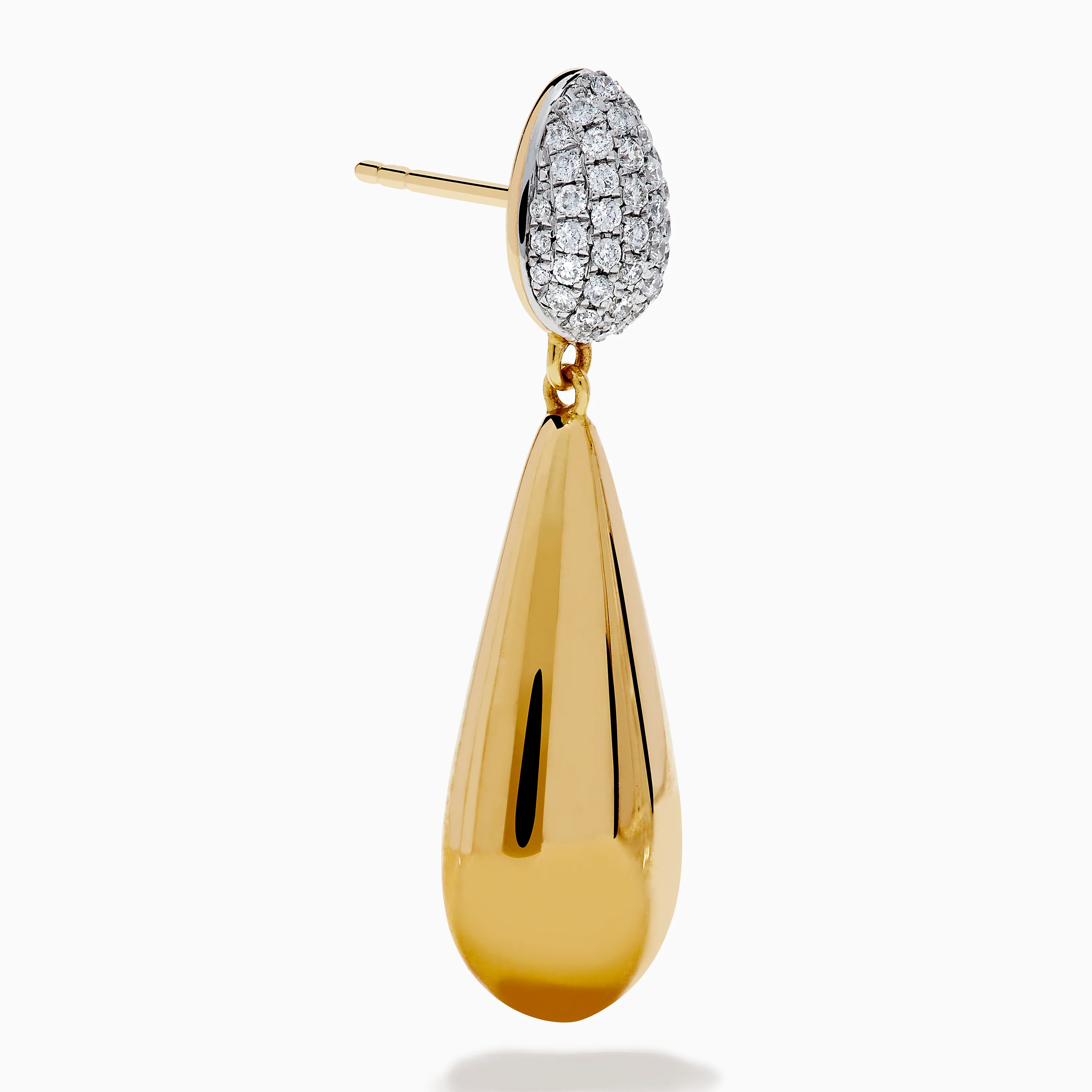14K Yellow Gold Diamond Pave & Polished Teardrop Earrings - Image 3