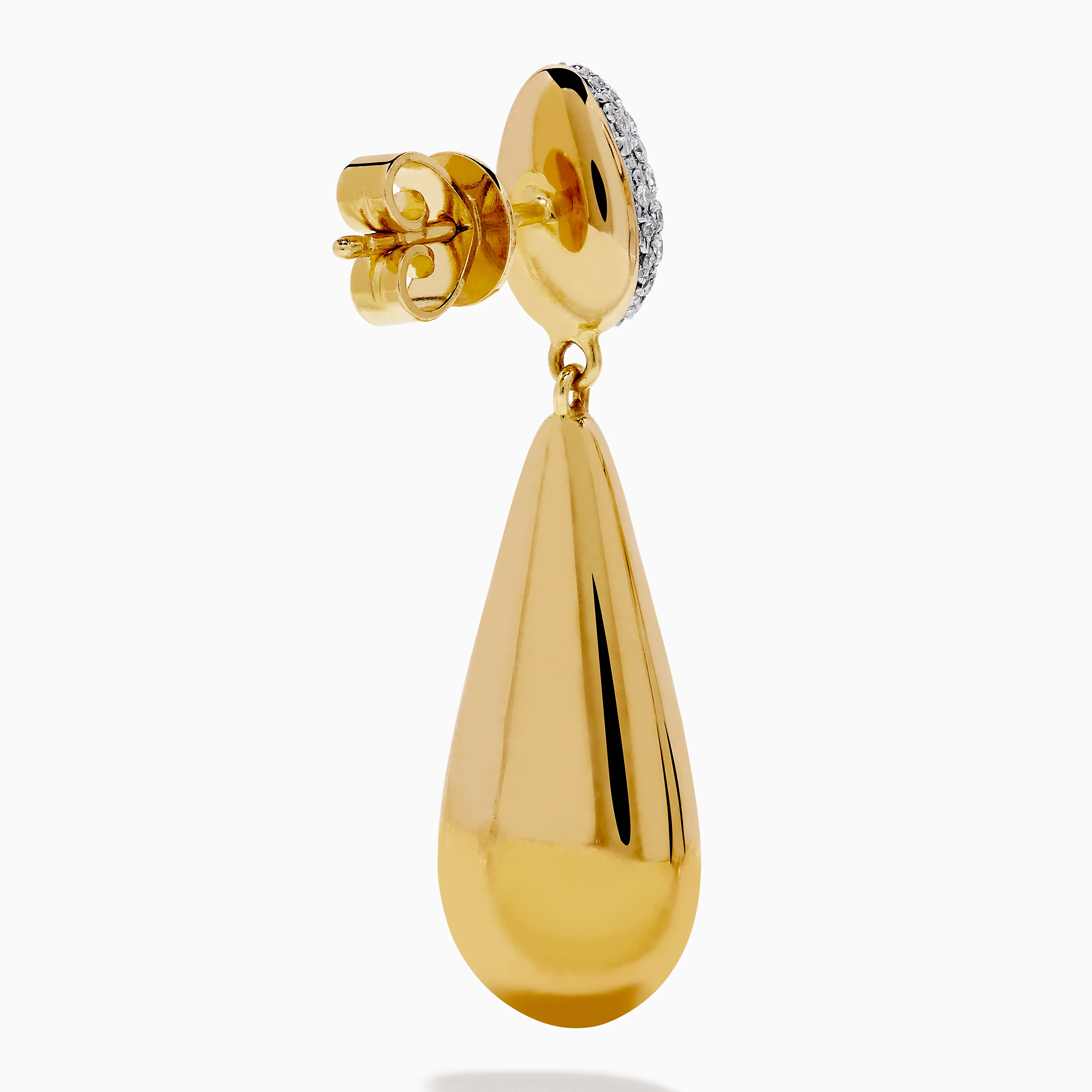 14K Yellow Gold Diamond Pave & Polished Teardrop Earrings - Image 4