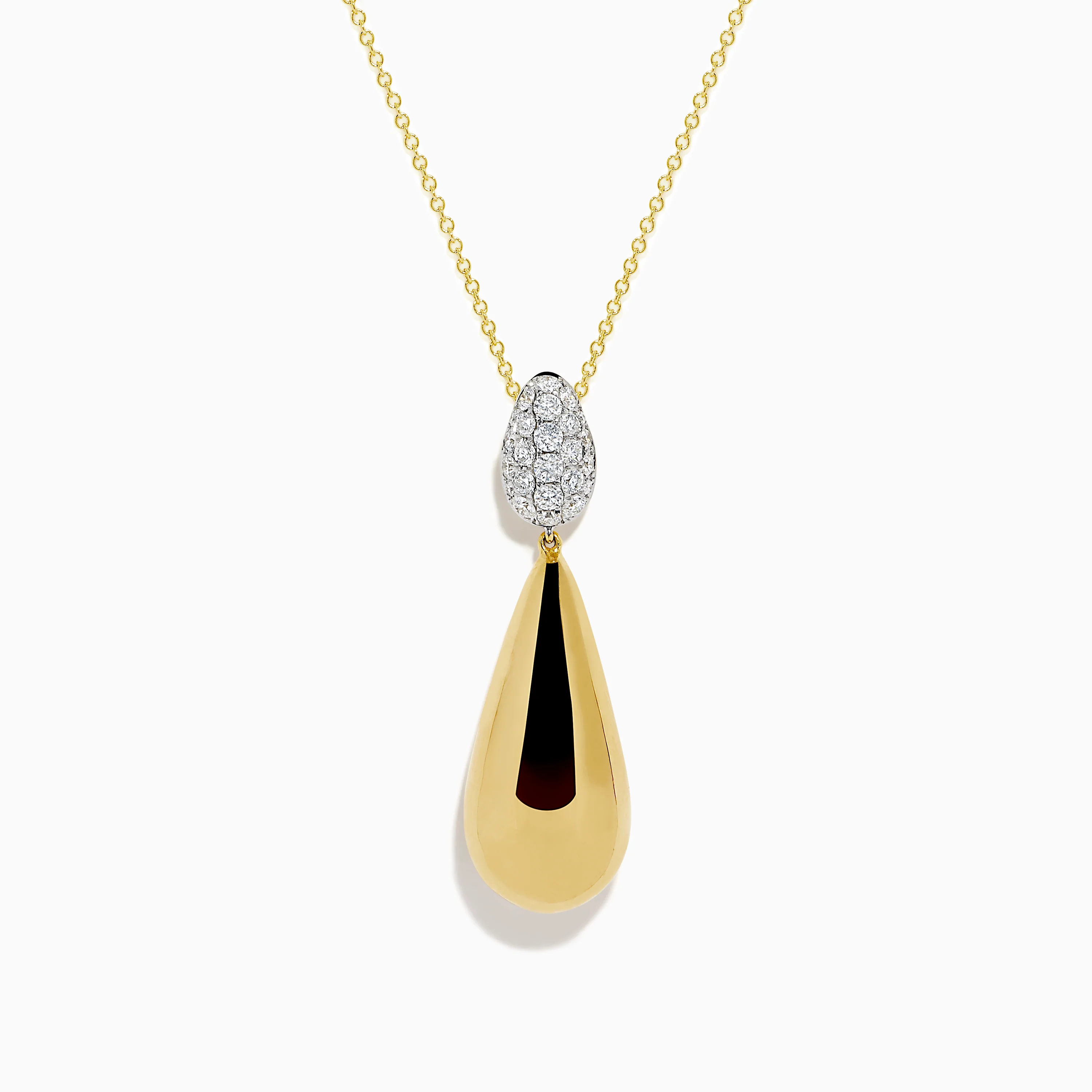 14K Yellow Gold Diamond Pave & Polished Teardrop Pendant