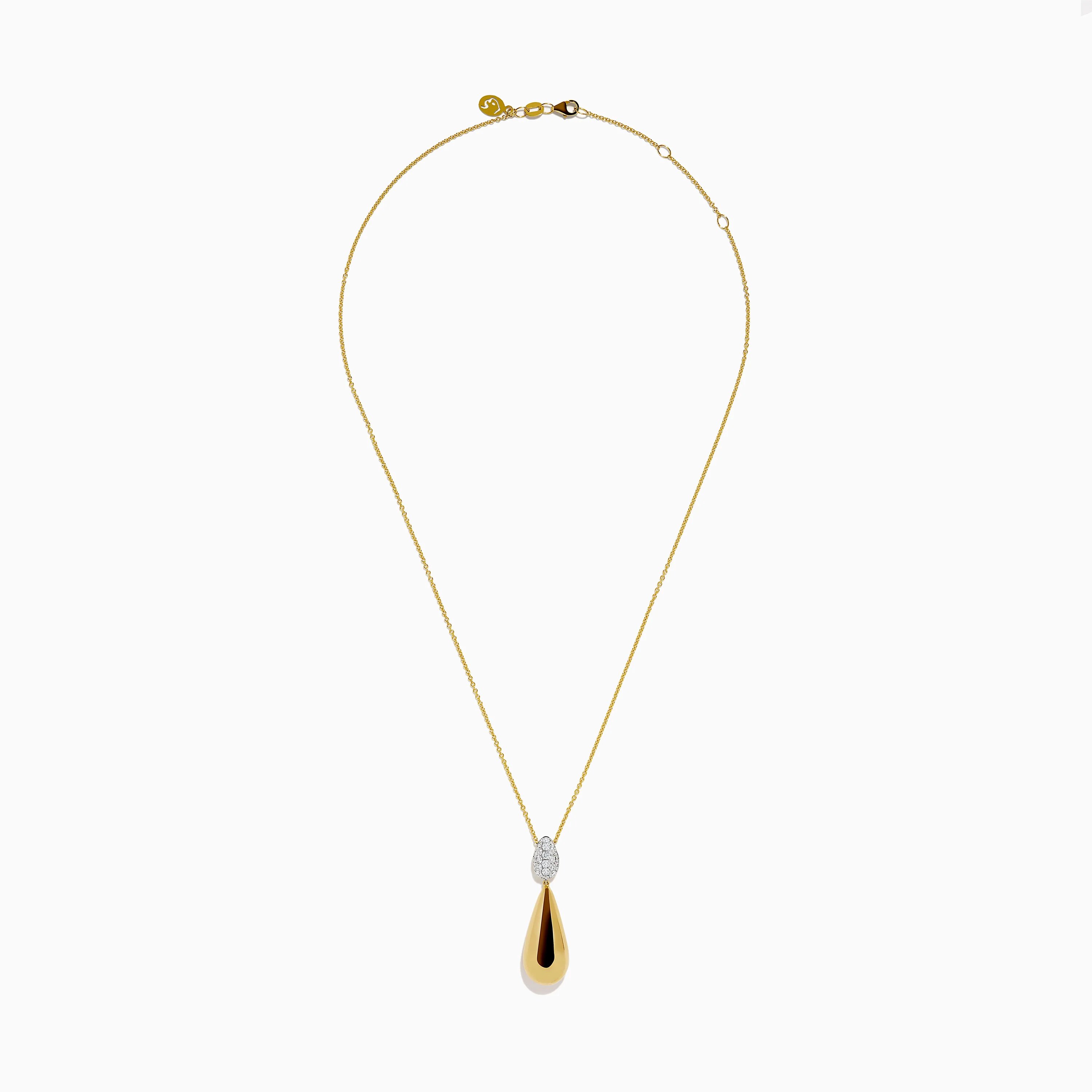 14K Yellow Gold Diamond Pave & Polished Teardrop Pendant - Image 3