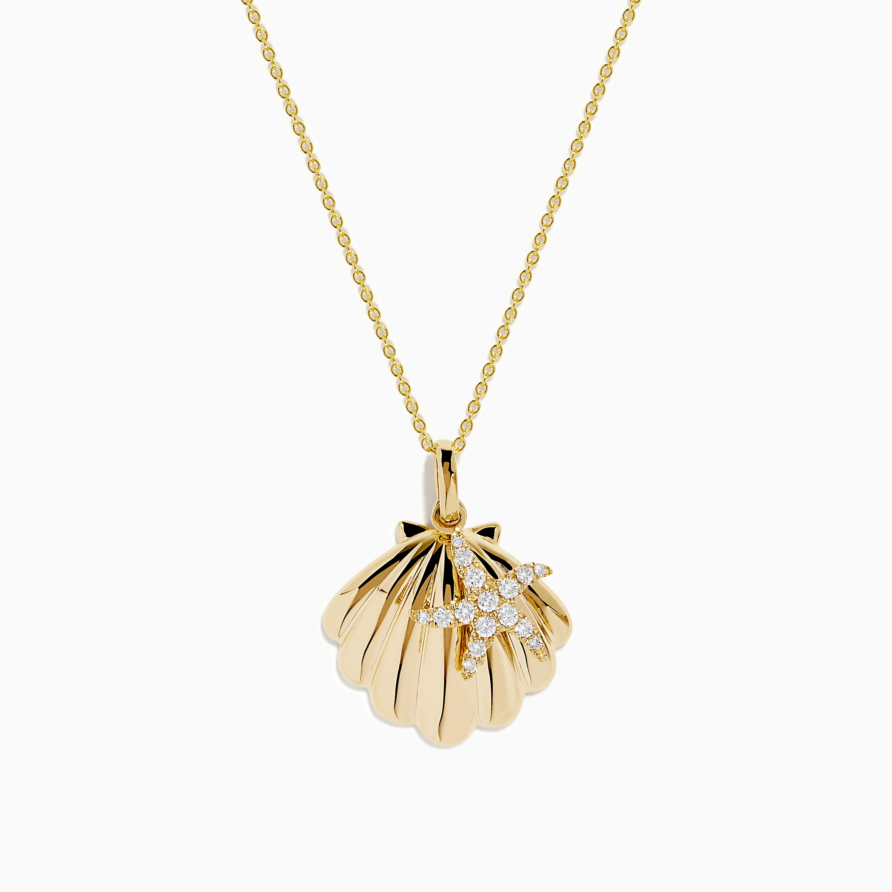 14K Yellow Gold Diamond Scallop Shell and Starfish Duo Pendant