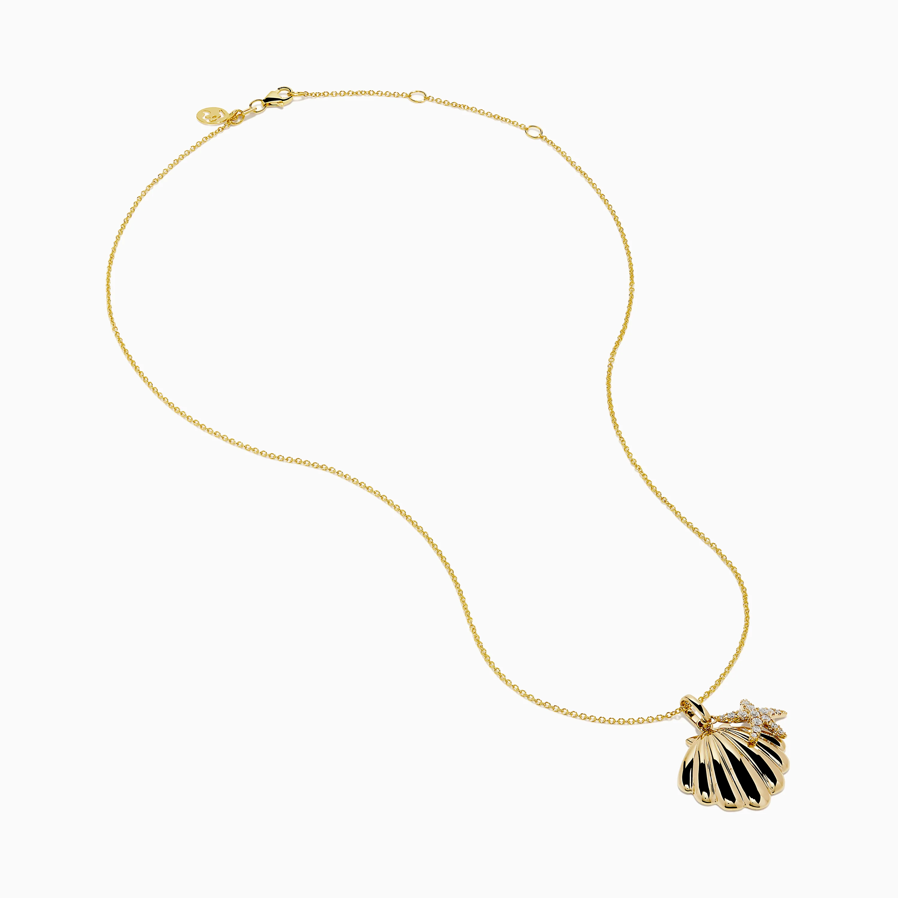 14K Yellow Gold Diamond Scallop Shell and Starfish Duo Pendant - Image 2