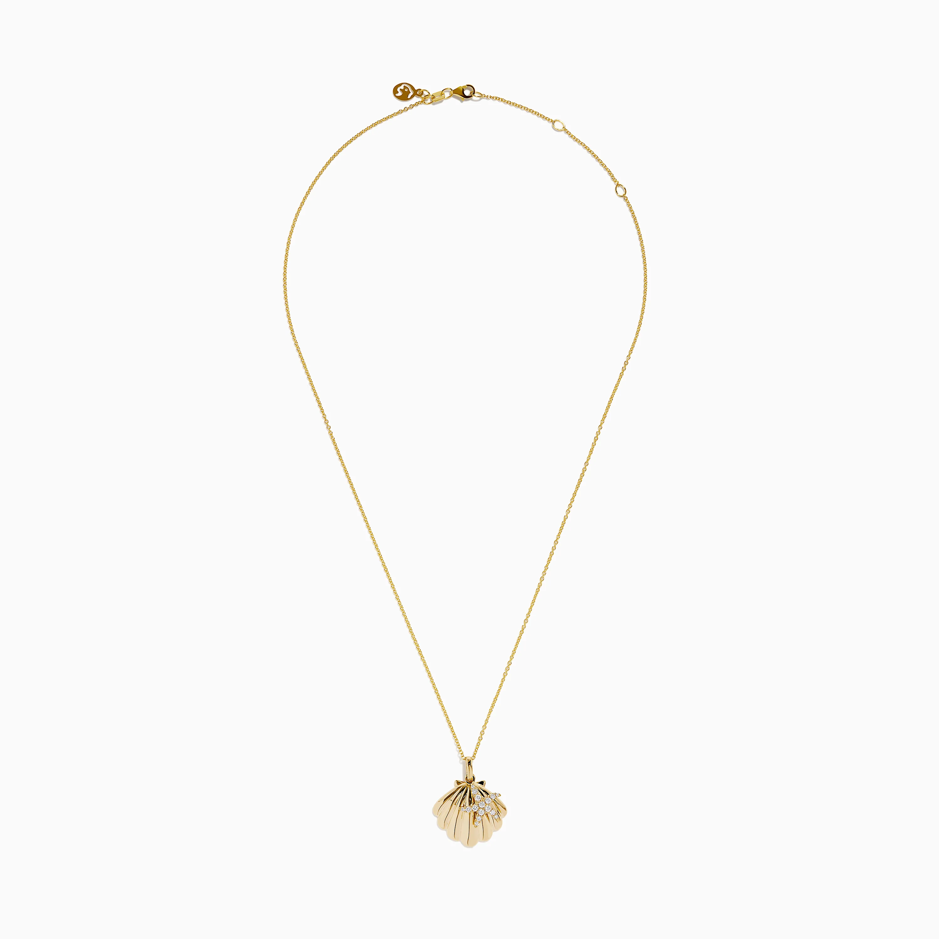 14K Yellow Gold Diamond Scallop Shell and Starfish Duo Pendant - Image 3