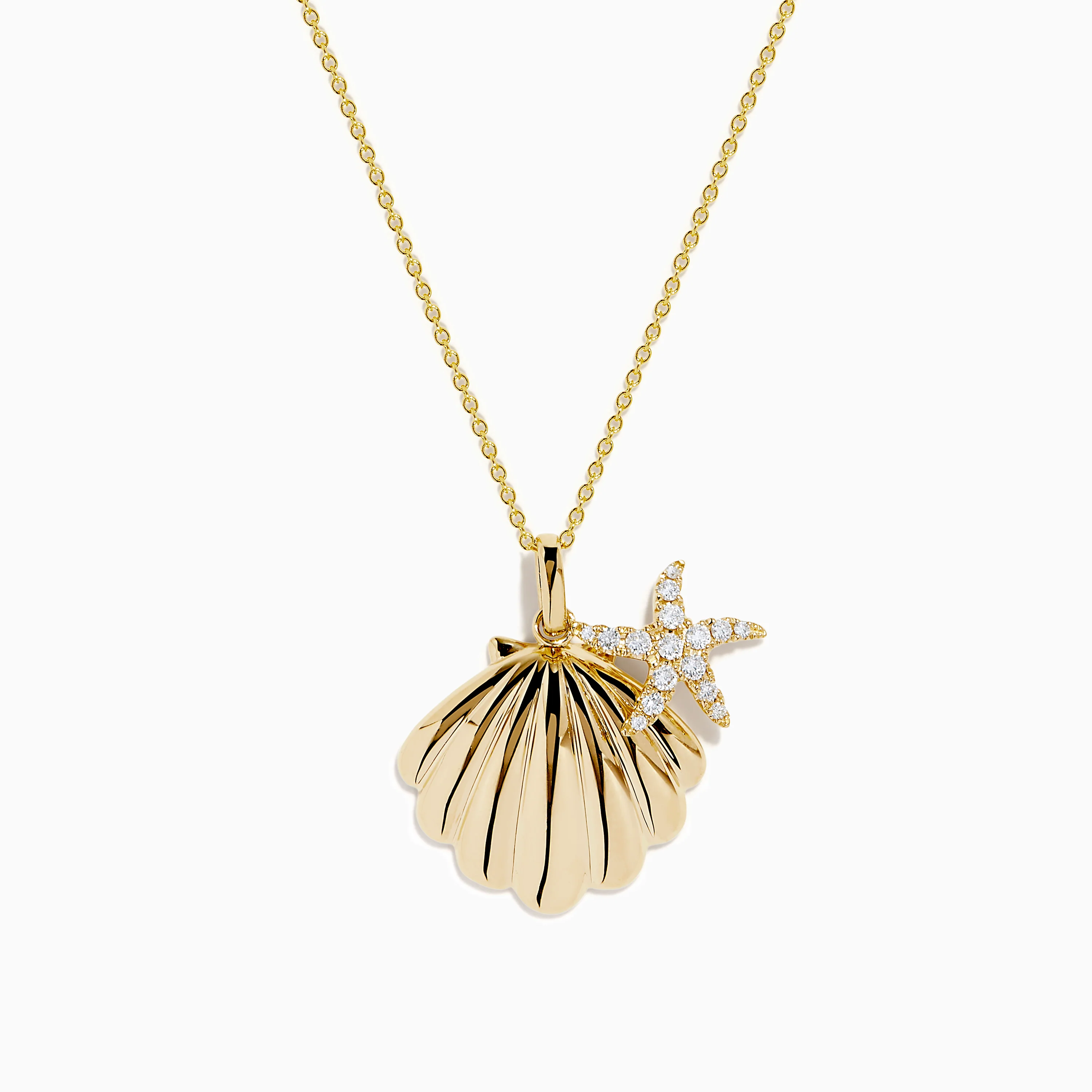 14K Yellow Gold Diamond Scallop Shell and Starfish Duo Pendant - Image 4