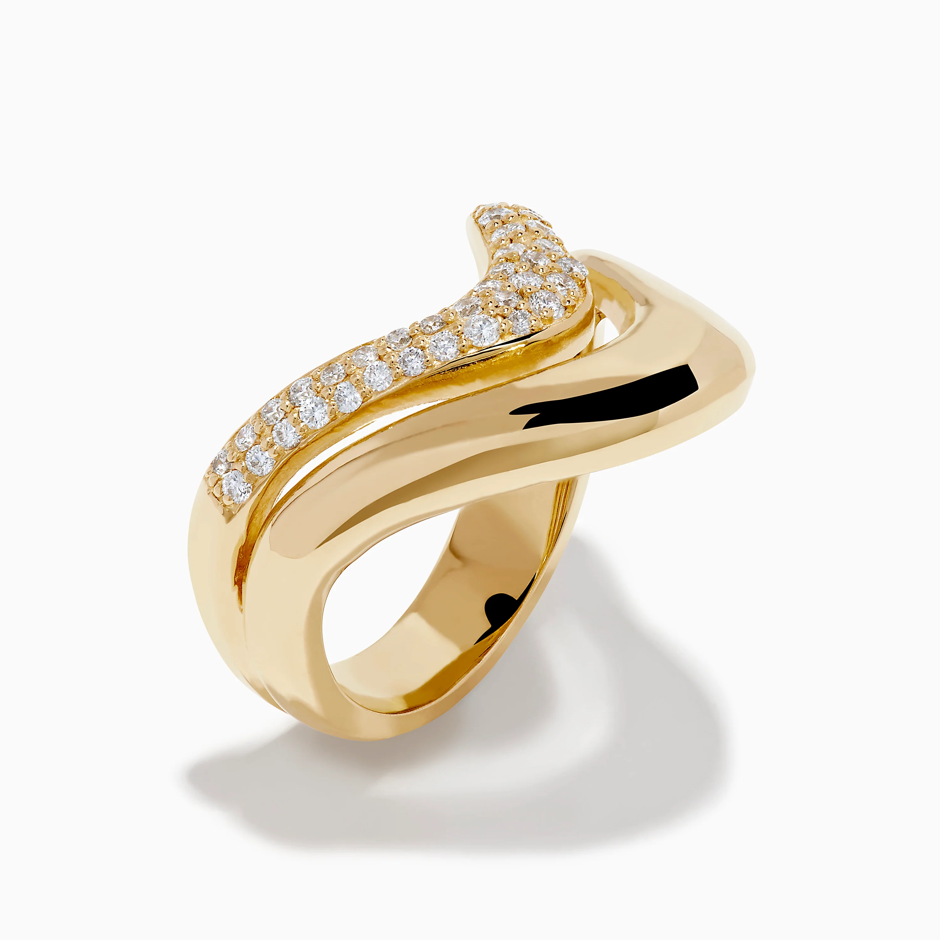 14K Yellow Gold Diamond Sculptural Ribbon Ring - Image 4