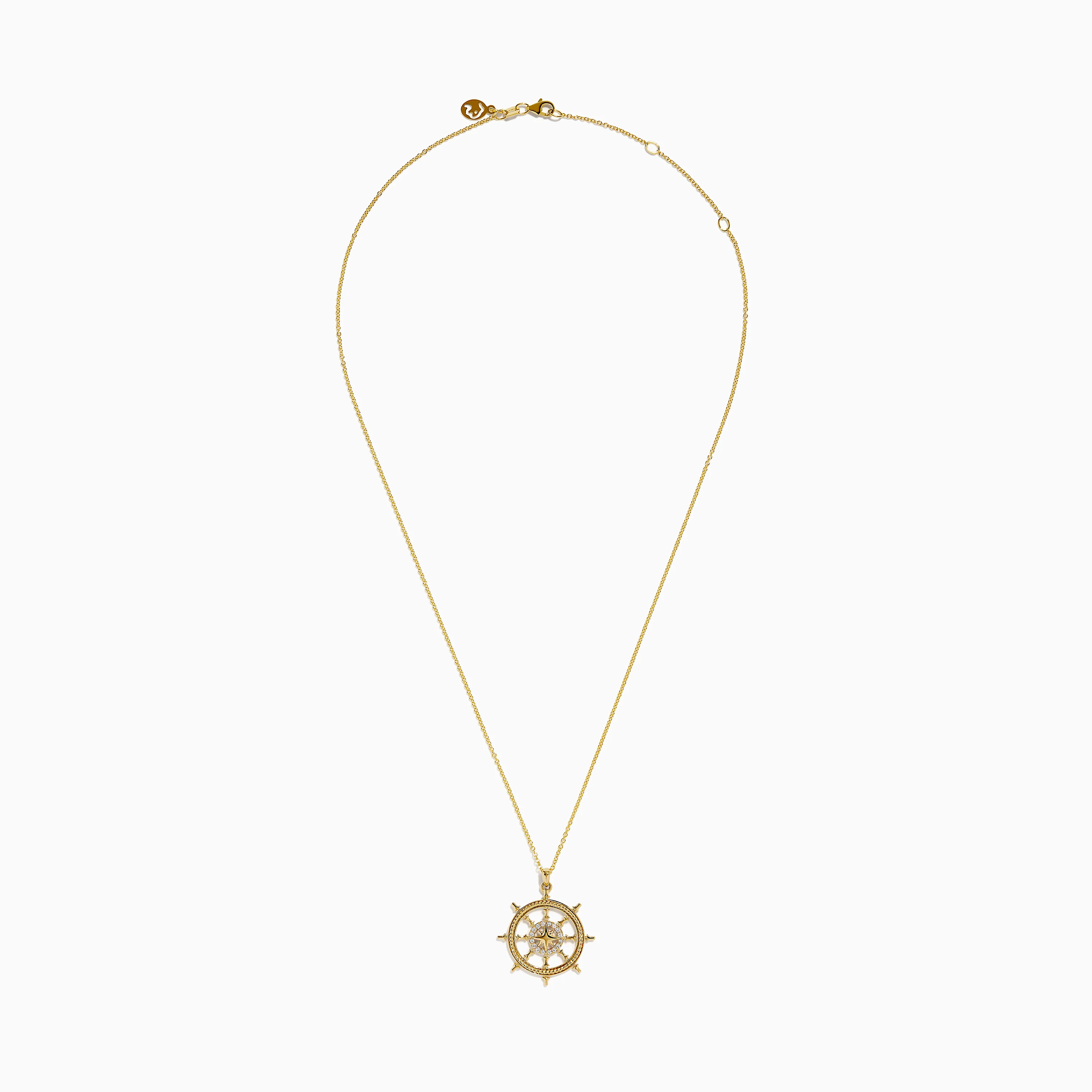 14K Yellow Gold Diamond Ship's Wheel Pendant - Image 3