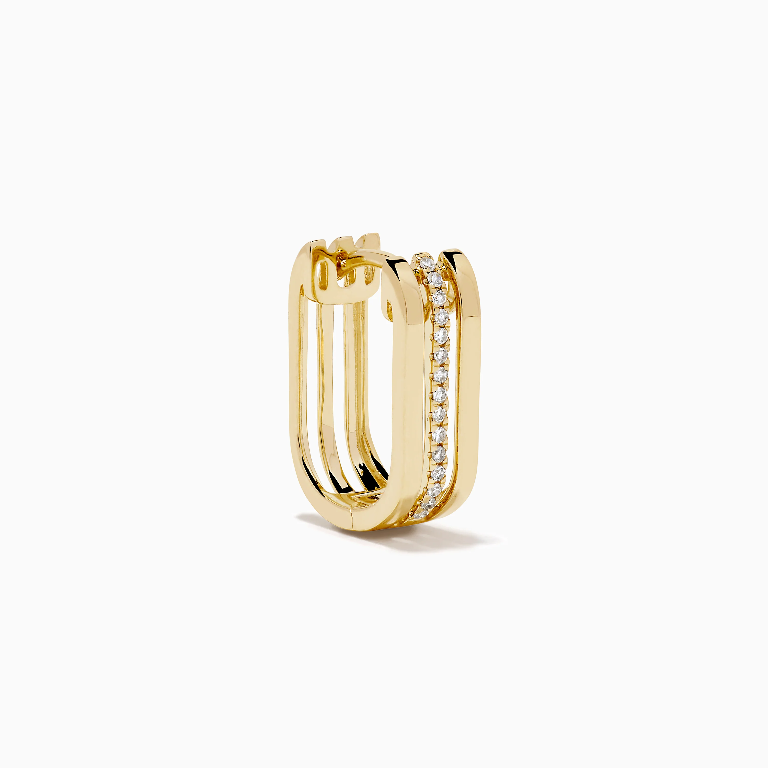 14K Yellow Gold Diamond Square Mini Hoop Earrings - Image 3