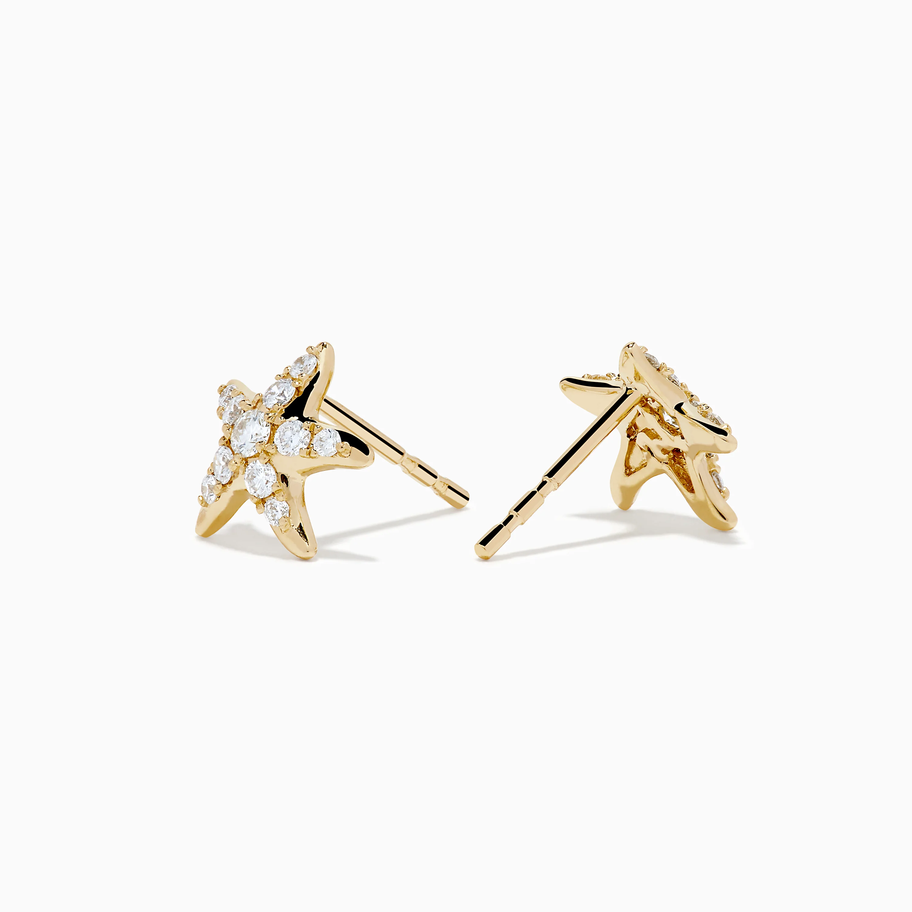 14K Yellow Gold Diamond Starfish Stud Earrings - Image 2