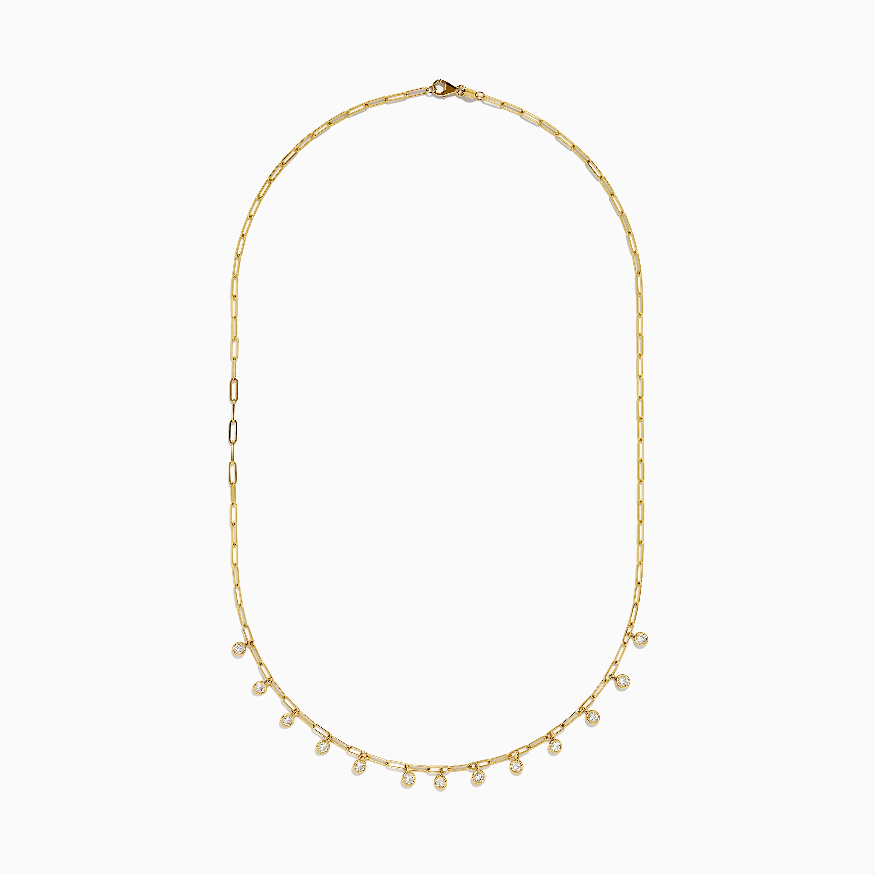 14K Yellow Gold Diamond Station Paperclip Necklace - Image 3