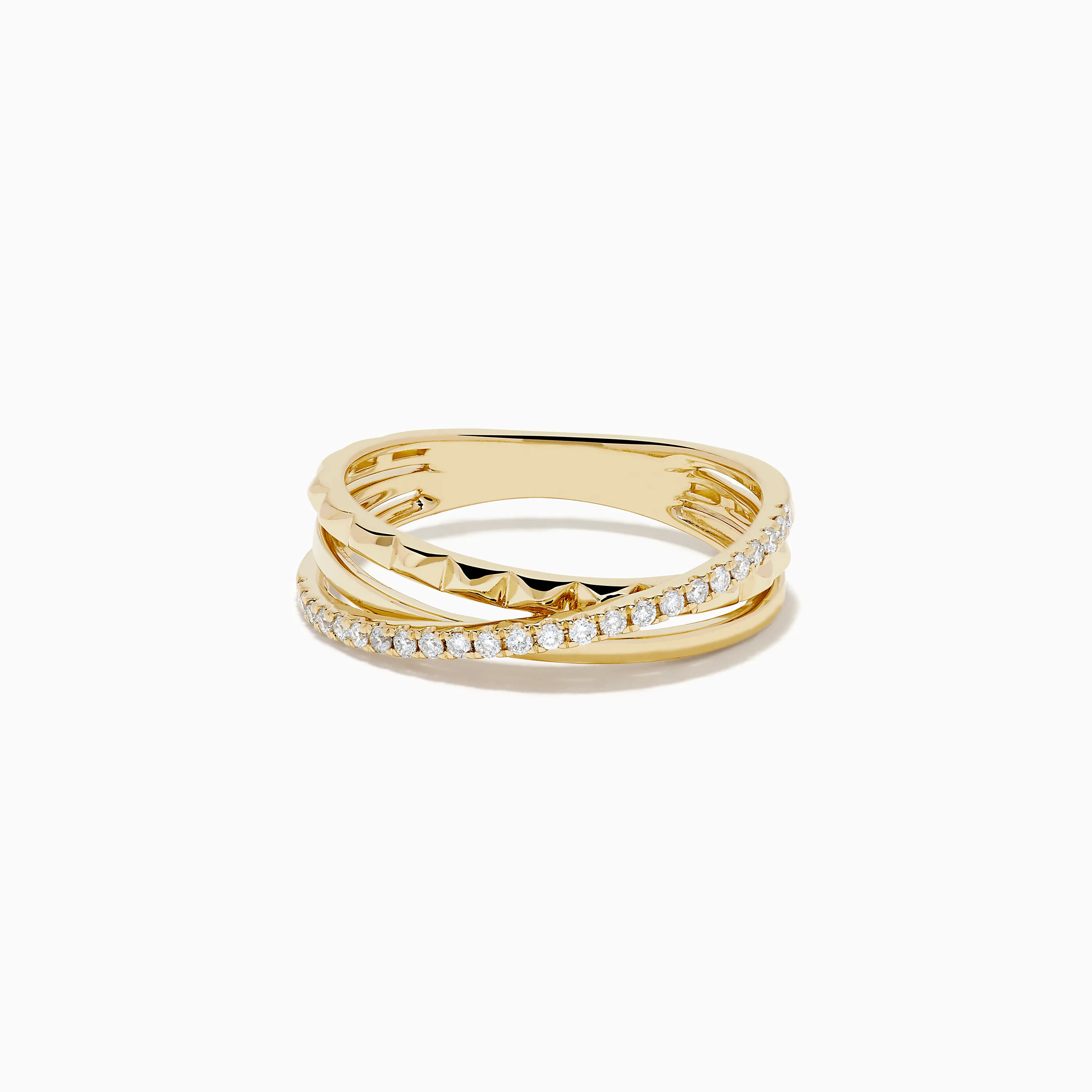 14K Yellow Gold Diamond Studded Crossover Ring
