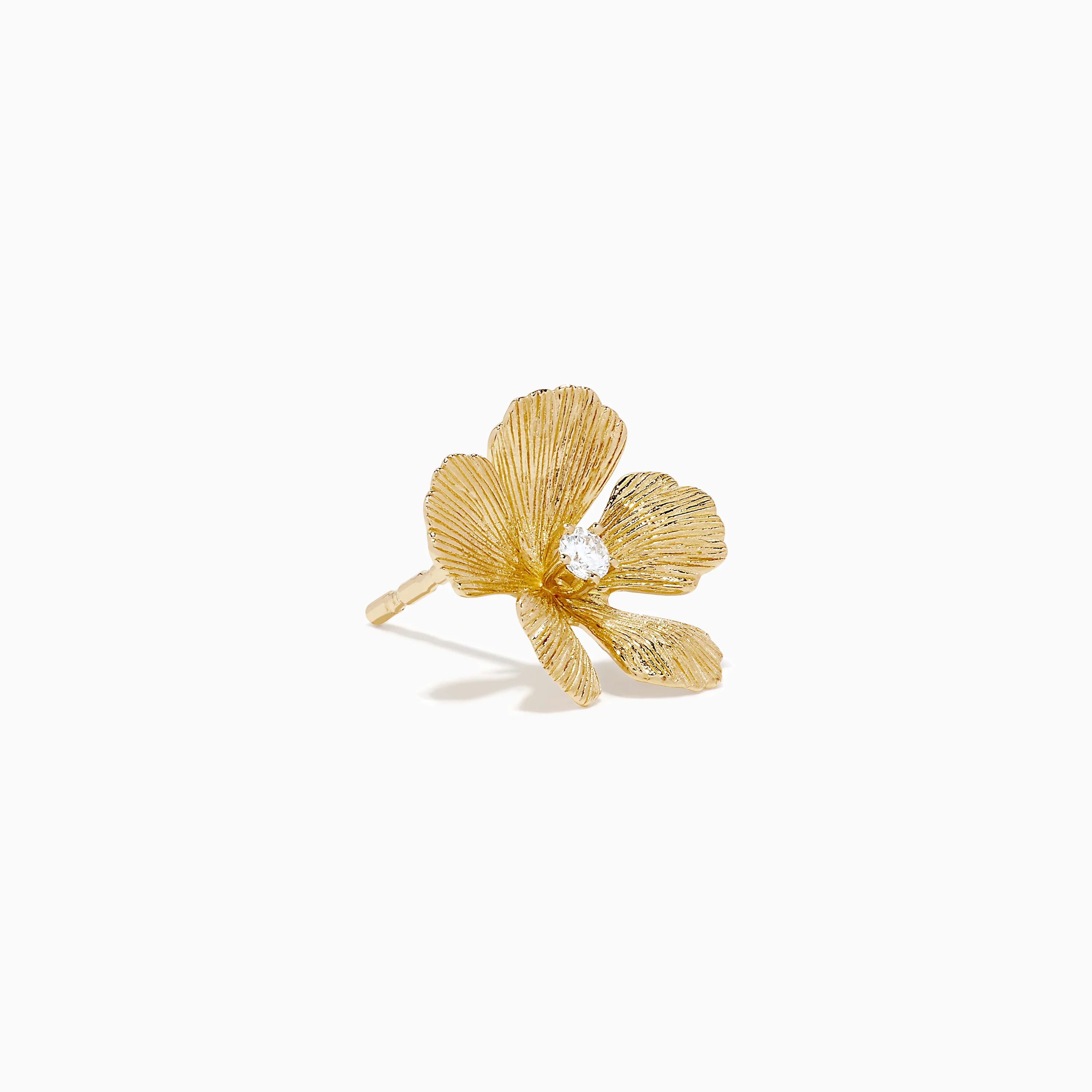 14K Yellow Gold Diamond Textured Petal Flower Stud Earrings - Image 3