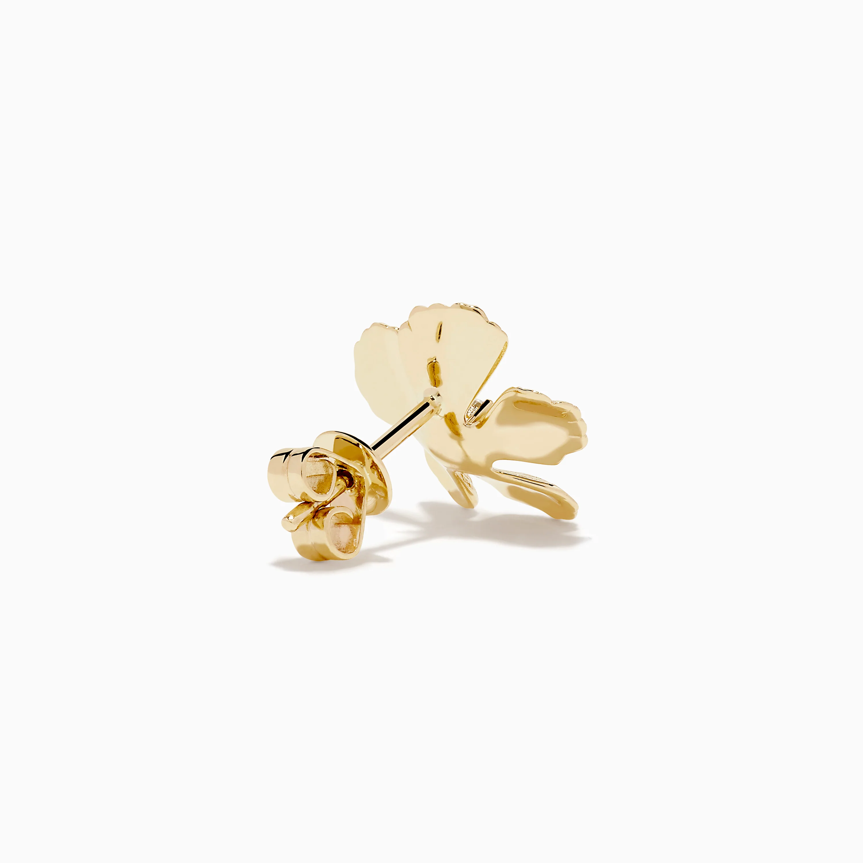 14K Yellow Gold Diamond Textured Petal Flower Stud Earrings - Image 4