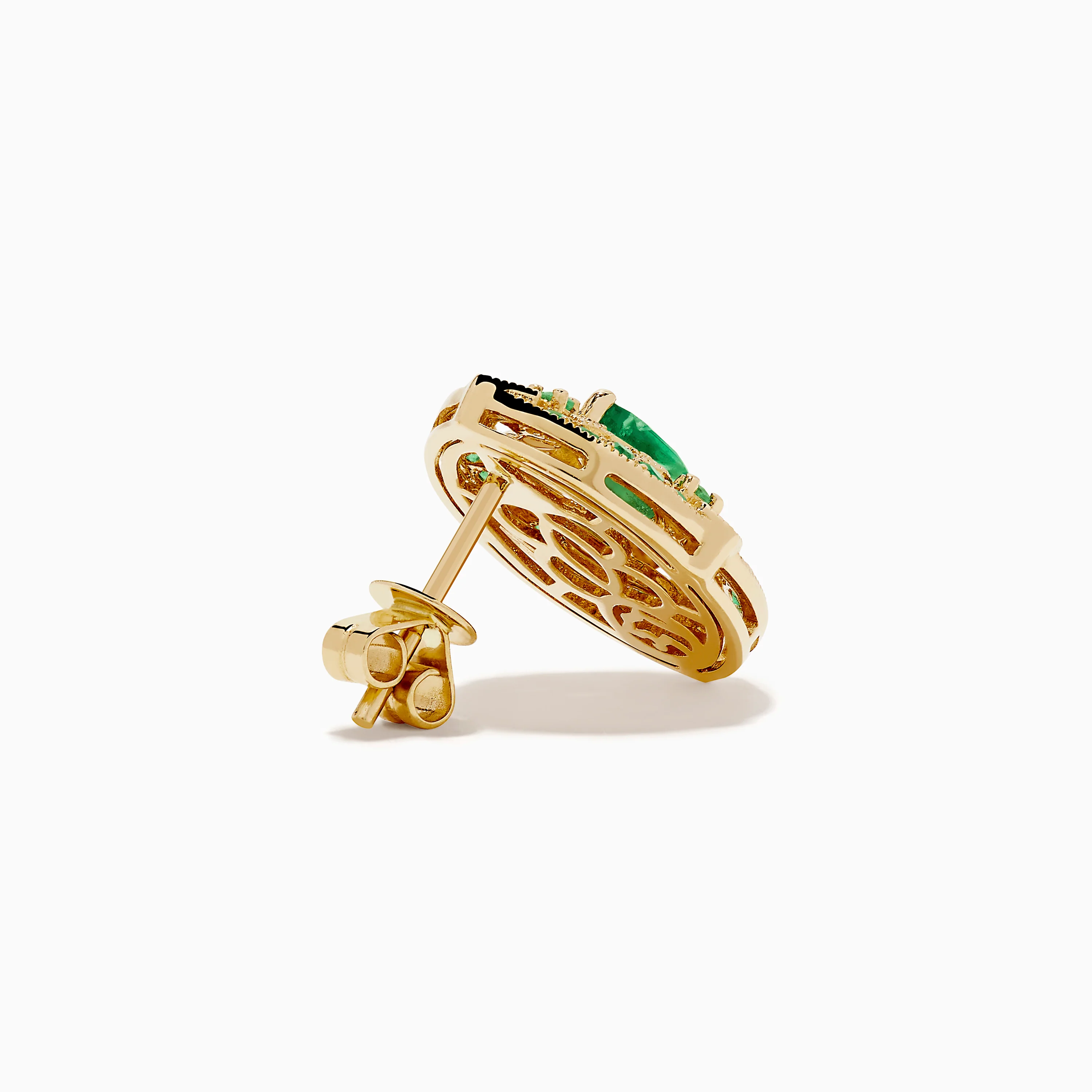 14K Yellow Gold Emerald and Diamond Art Deco Stud Earrings - Image 4